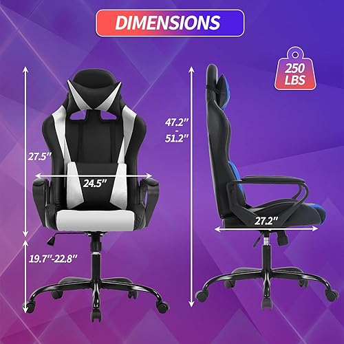 Miniatura 3 de Silla de juegos de respaldo alto silla ergonómica de videojuegos silla de computadora reclinable de altura ajustable con soporte lumbar reposabrazos