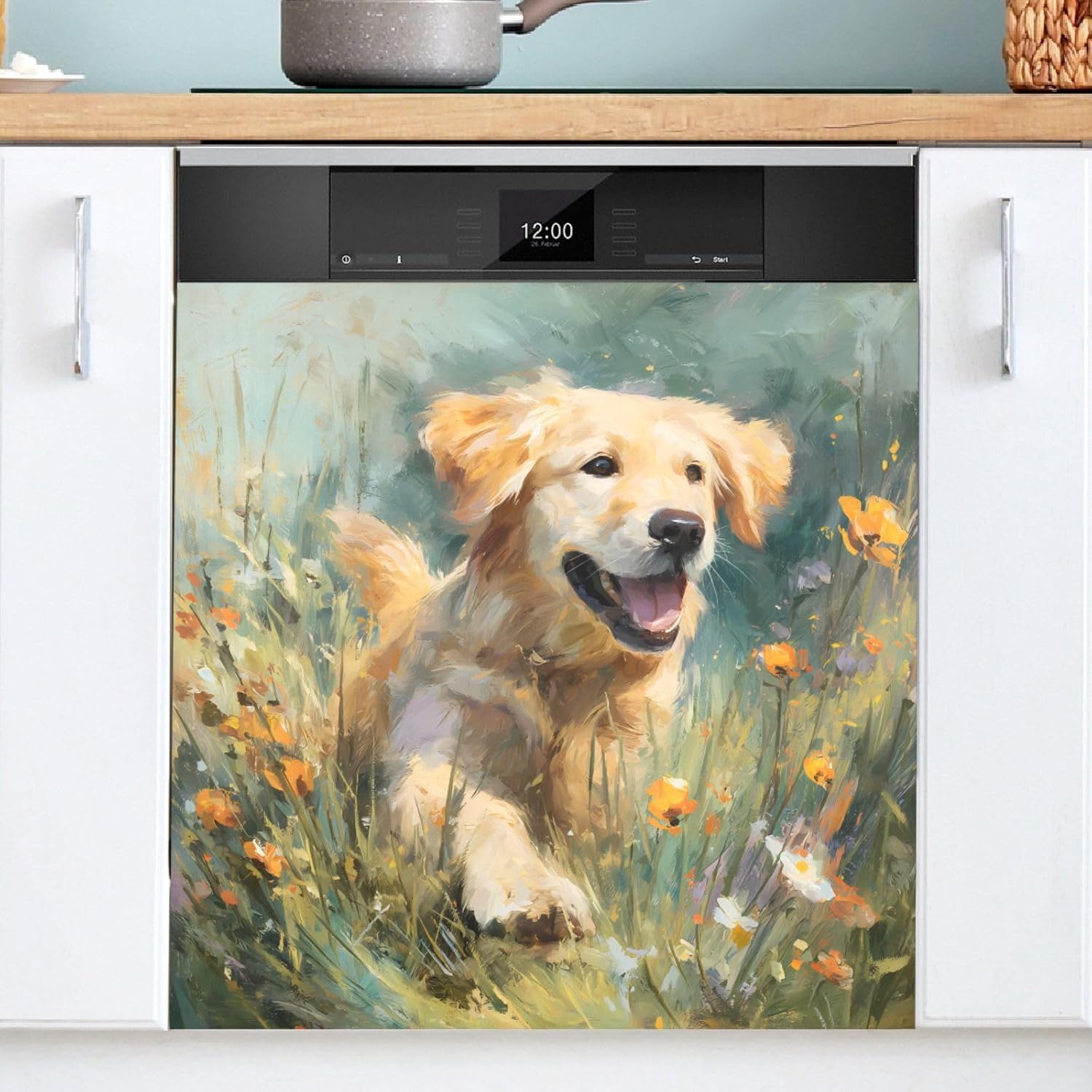 Golden Retriever Dishwasher Magnet Cover Magnet Sticker for Kitchen 23x26in Dish Washer Magnet Cover Refrigerator Magnets Panel Decal Pad