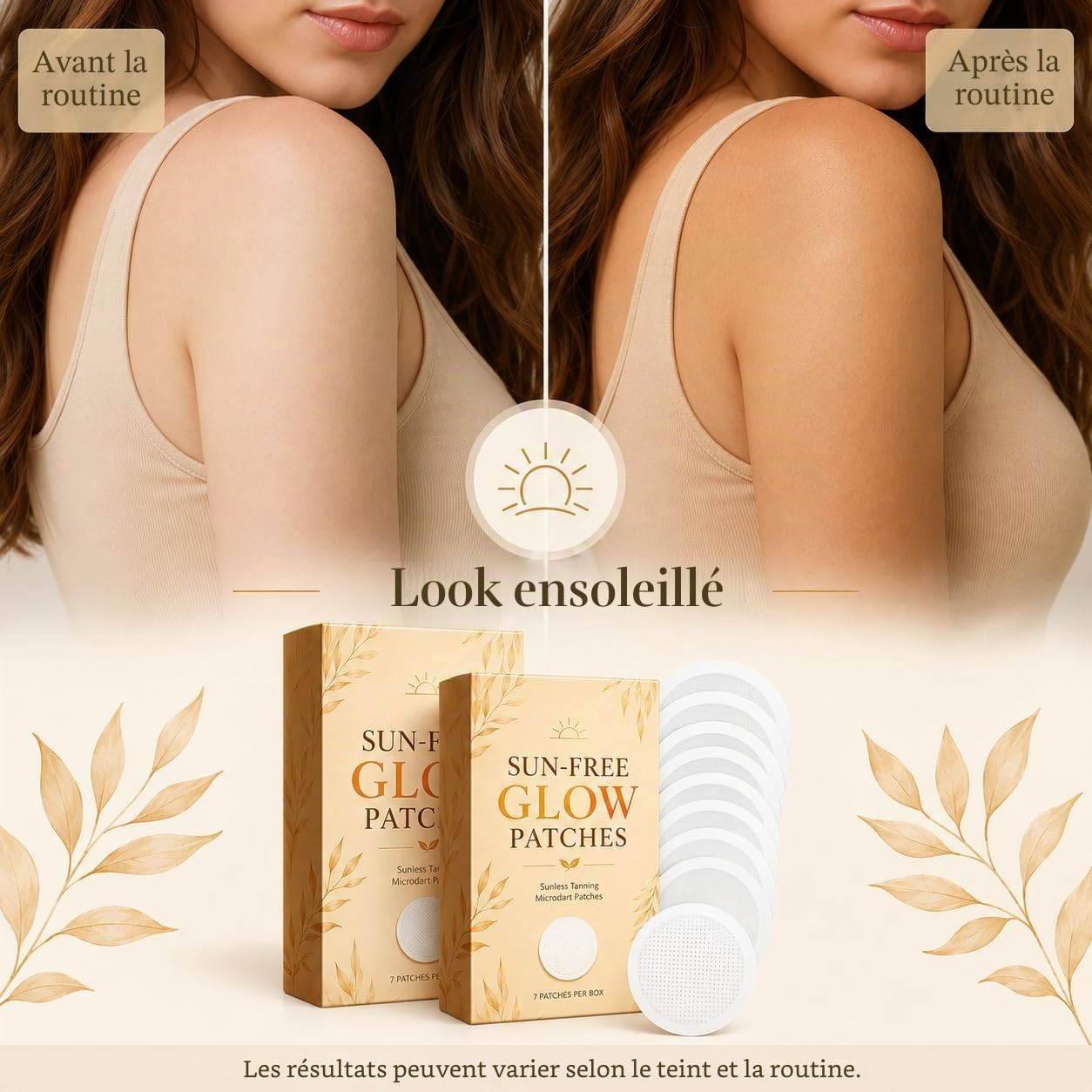 Sun Free Glow Lot de 7 patchs autobronzants pour homme et femme – Patchs de bronzage phosphorescents et micro-texturés sans désordre pour routine beauté quotidienne (boîtes/21 pièces)