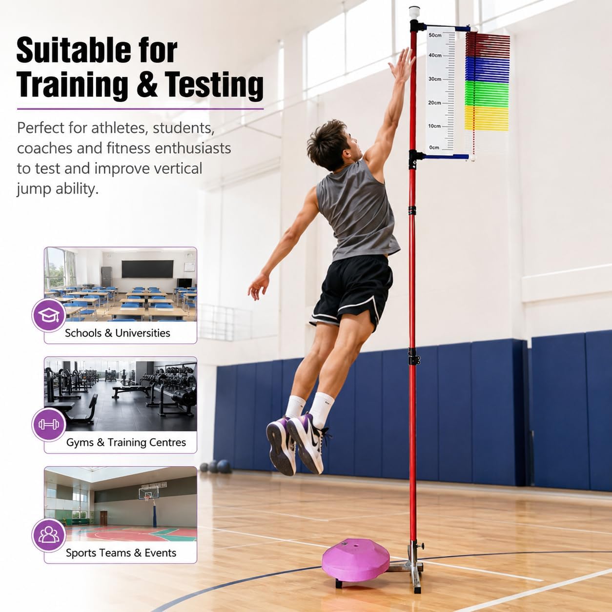 Vertical Jump Trainer - Medidor de salto ajustable y probador de salto para gimnasio, escuela, atletas, medición de 3.9 a 3.5 m para un entrenamiento eficaz