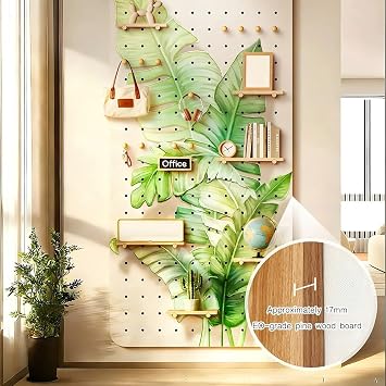 LXHELIVERY Pegboard Wall Organizer Panels, 17mm Thick Wooden Pegboard, Wall Mount Display Peg Board Panel Floating Shelves for Caps & Clothes, Entryway & Living Room Organizer(Green-b,80X160 CM)