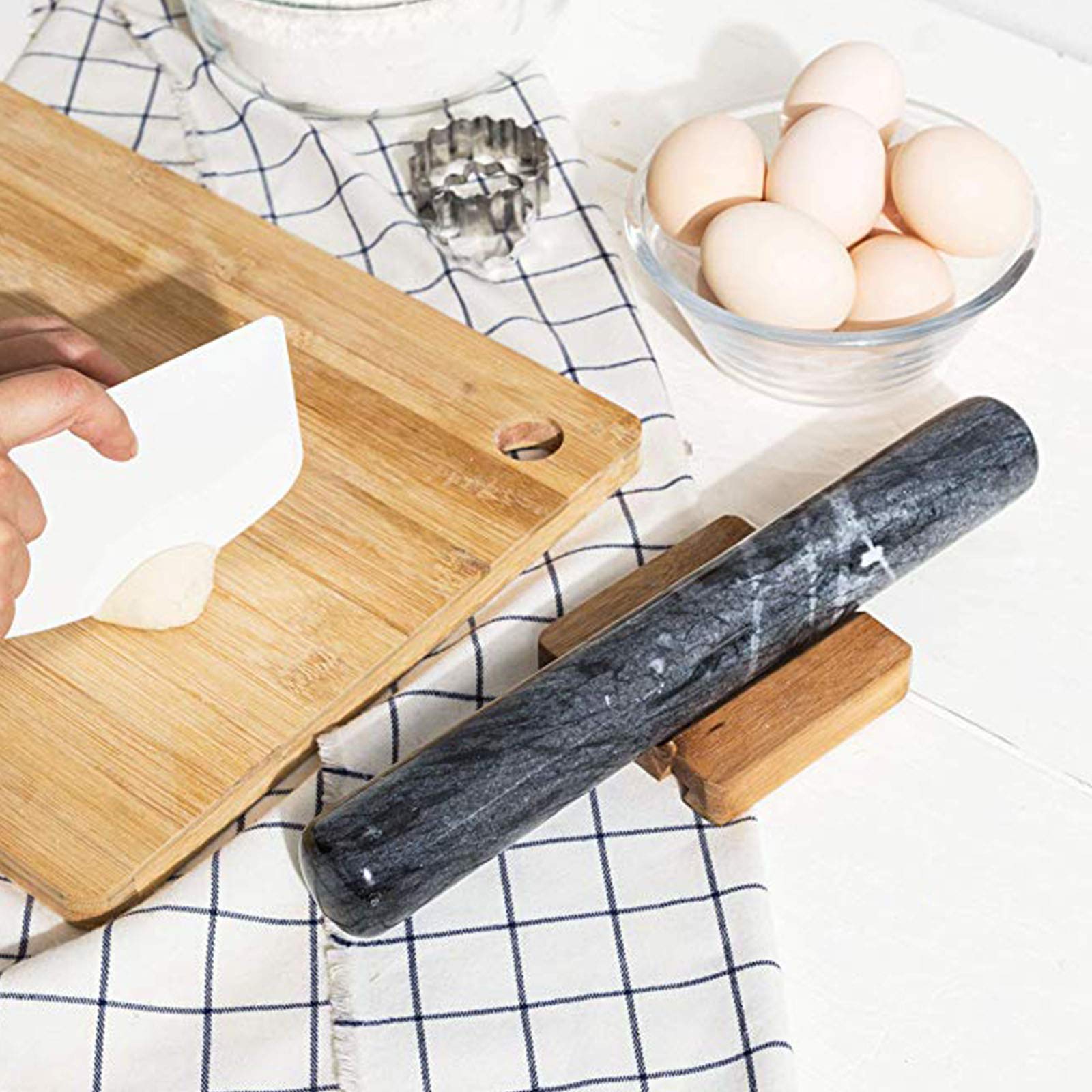 Rouleau à Pâtisserie en Marbre Poli avec Berceau en Bois pour Téléphone Portable