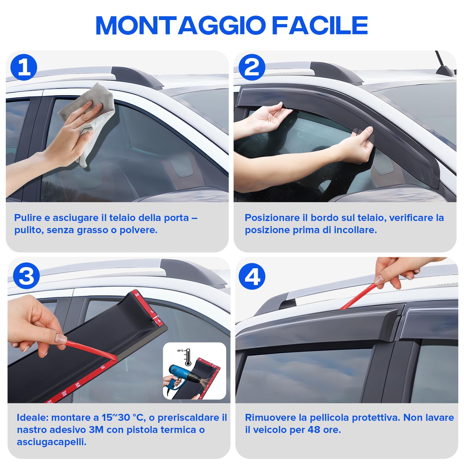 Deflettori antivento Smoke Nero per Ford Ranger T9 2023-2024-2025 4X4 Doppia Cabina XL XLT Raptor Wildtrak Limited Tremor Platinum