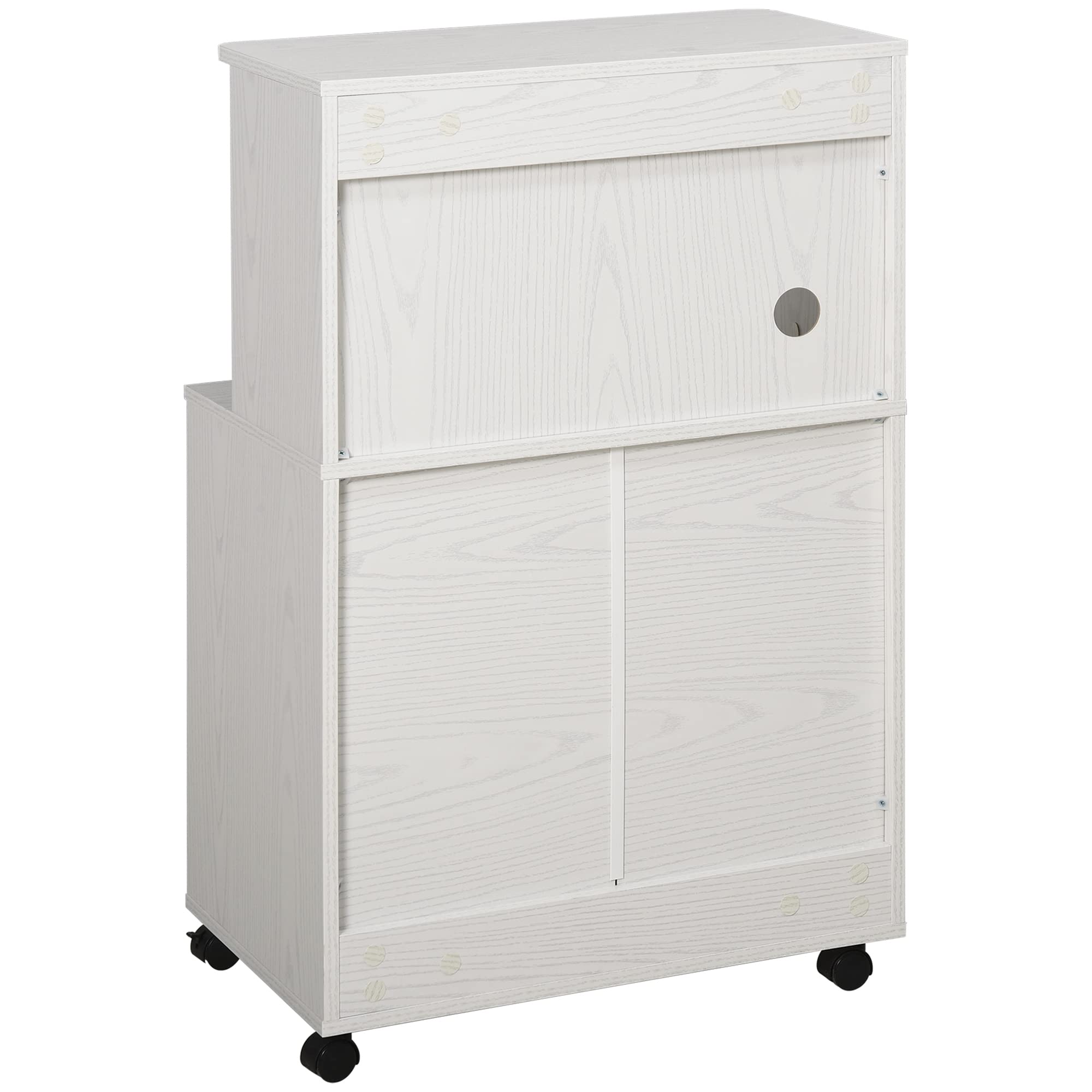HOMCOM Aparador Auxiliar para Microondas con Ruedas 60,4x40,3x97 cm Blanco | Armario Bajo de Cocina, Armario de 2 Puertas, Estante Ajustable, Carga 70 kg