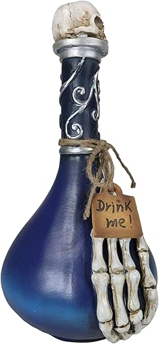 Miniatura 4 de Ebros Gift Wicca Occult Witchcraft Black Magic Inverted Heart Blue 'Drink Me!' Botella decorativa de poción con dedos de esqueleto, bordes plateados