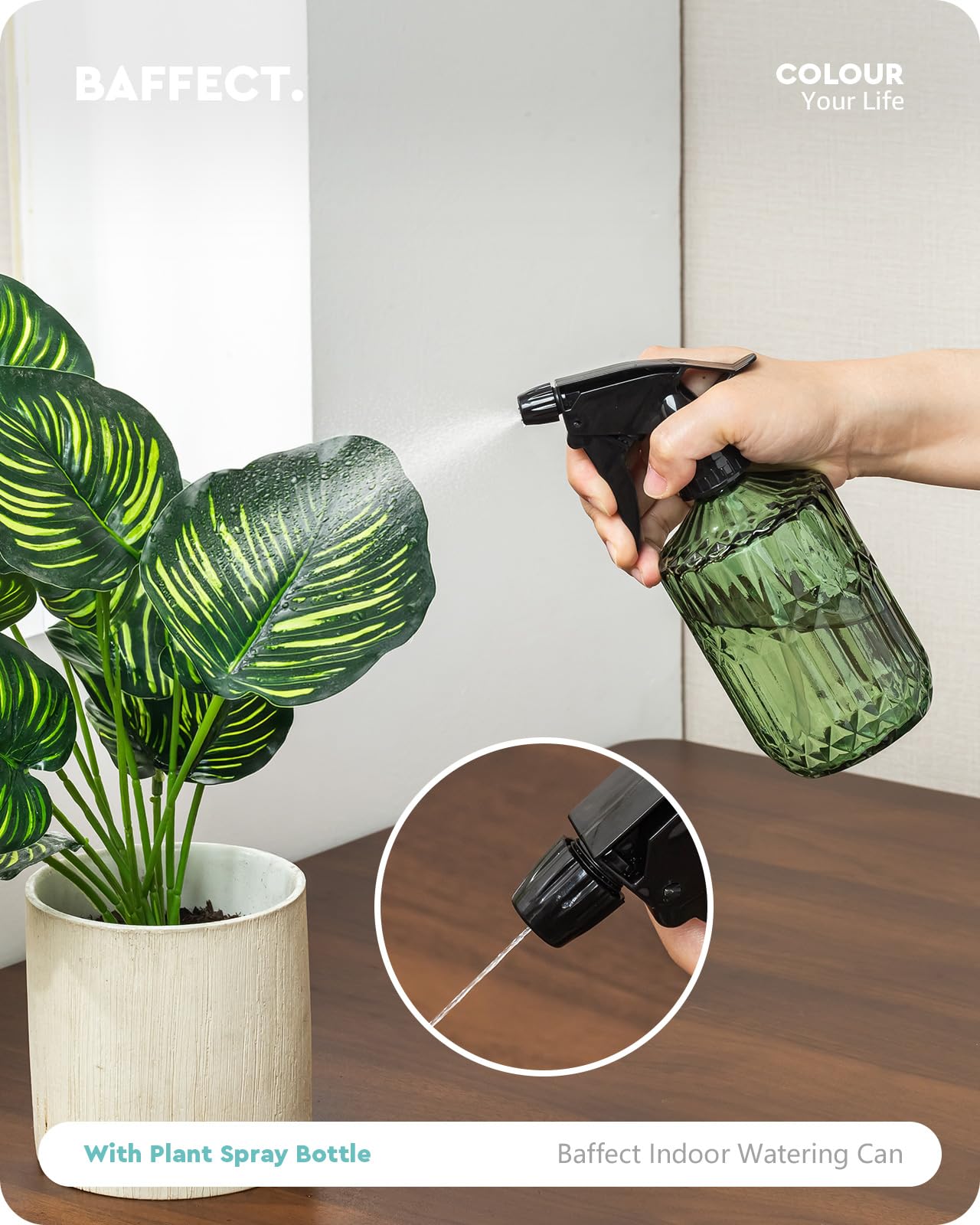 Baffect Ensemble d'arrosoir pour plantes d'intérieur comprenant un arrosoir en métal de 1,2 l à long bec et un flacon pulvérisateur en verre foncé de 382,7 g, un flacon pulvérisateur d'eau avec buse
