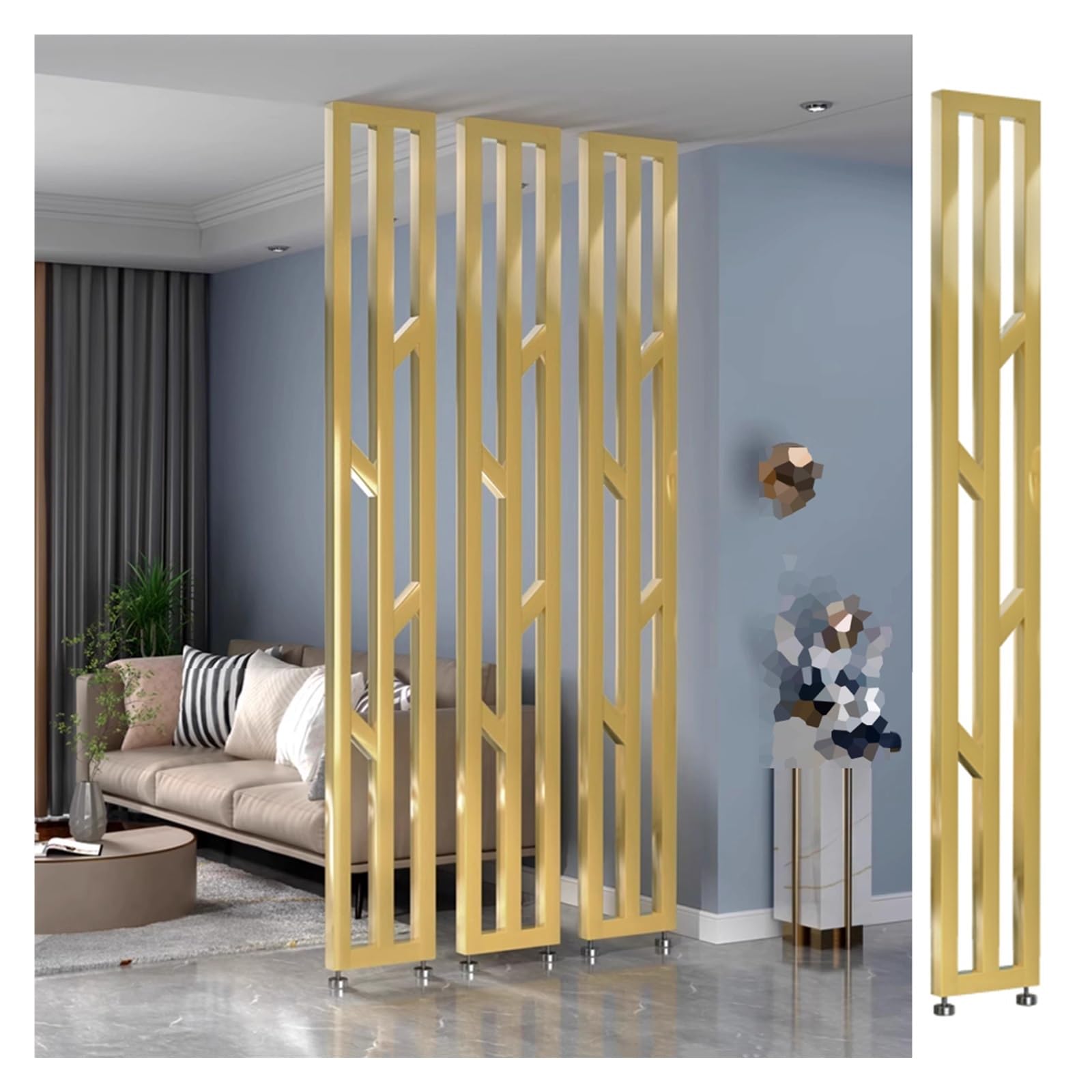 Floor to Ceiling Wall Post Partitions Screens， Room Divider Partition Post, Adjustable 30-200cm Screen, Black, Gold Decor Column(Gold,170cm/66.9in/5.58ft)
