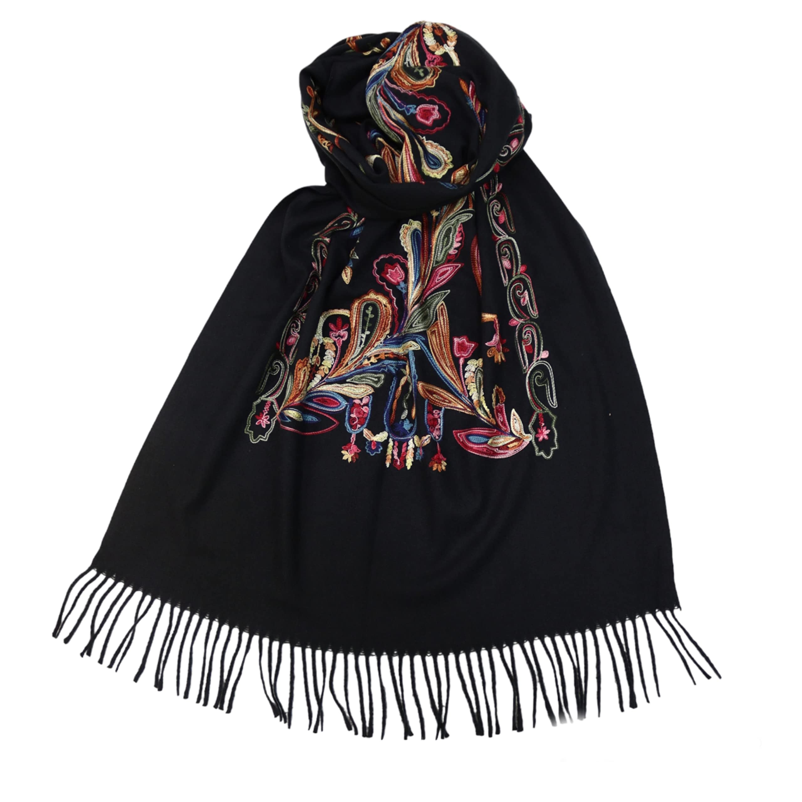 SKY CashmereSoft Embroidered Wool Shawl Wraps - Extra Large Thick Soft Pashmina Scarf size 190x96cm