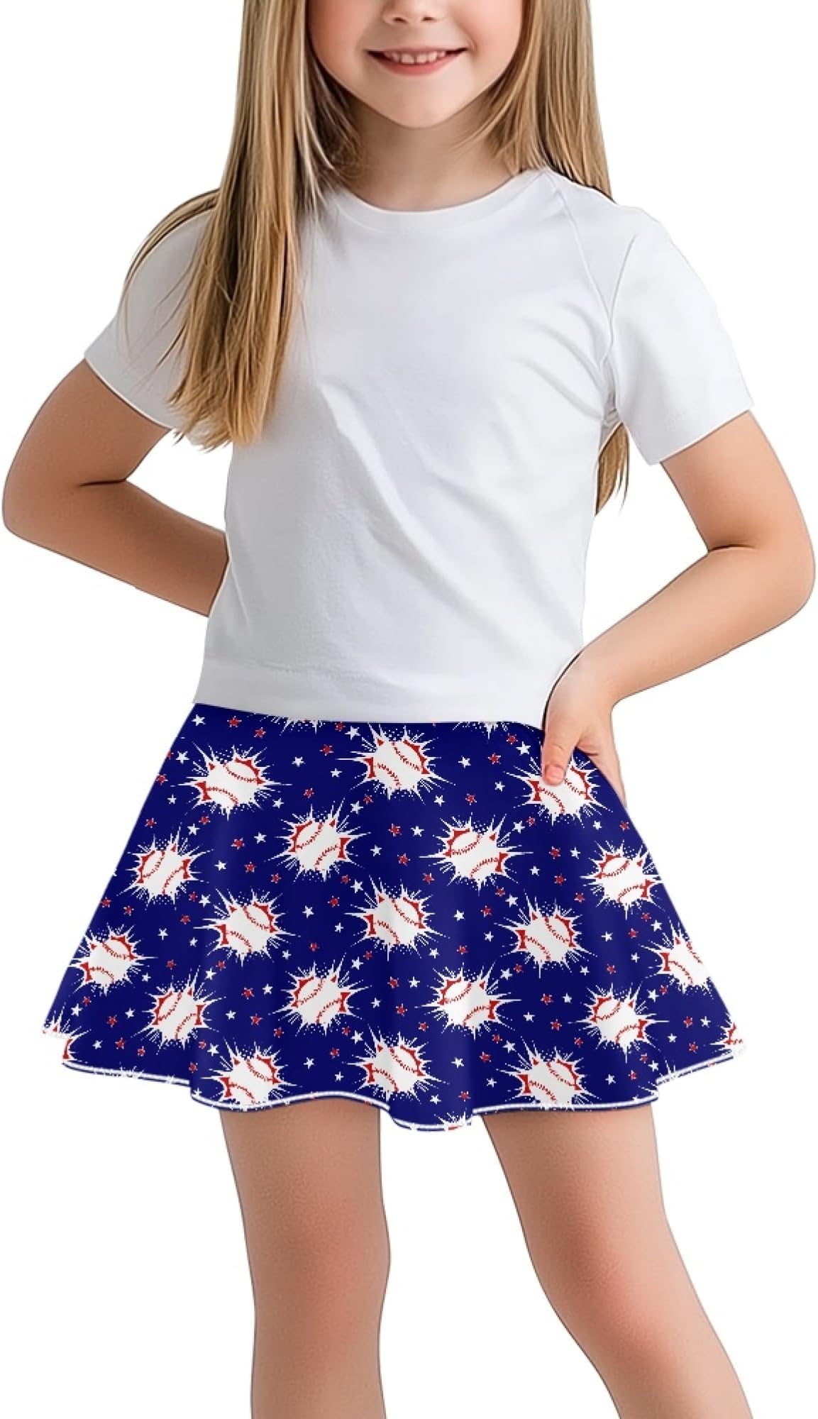 Kids Girls Digital Print Stretchy Flared Pleated Casual Skater A-Line Mini Skirt
