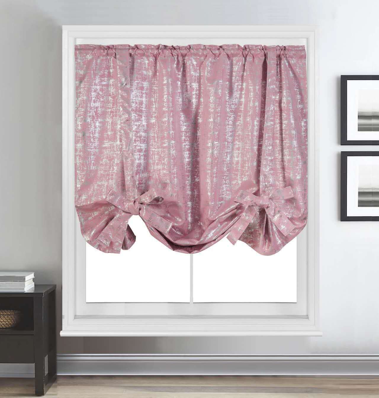 Thermal Blackout Tie-up Blind Metallic Sparkle Curtain Bling Panel (Pink, Width 55" x Drop 60") — image 1