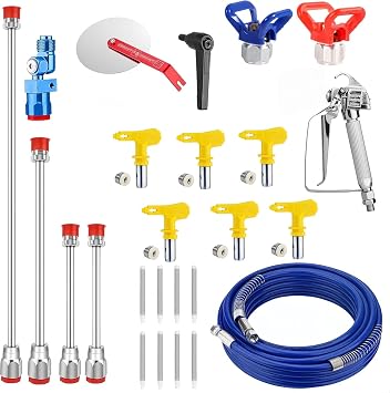 22 Pcs Airless Paint Sprayer Kit | 3600 PSI High Pressure Spray Gun | 50ft Hose | 6 Reversible Tips | 4 Extension Rods | 8 Filters | Complete Painting Tool Set for Indoor Outdoor Walls Fence Cabinet