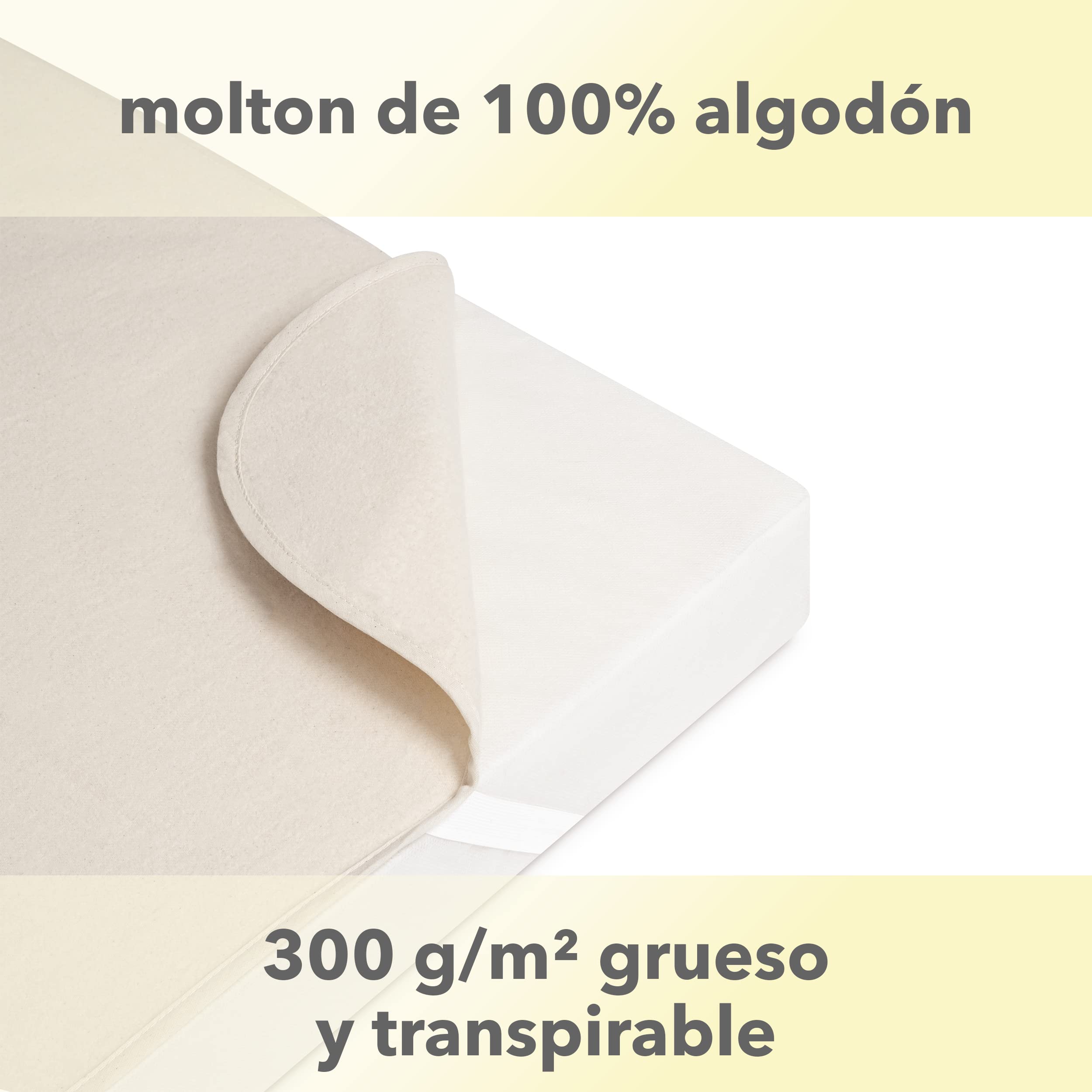 STUDIO Molton Protector de colchón 180x200 cm, Made in Green, Fabricado en Alemania, 100% algodón, Resistente y Transpirable, Cubre colchón con 4 Bandas elasticas 180 x 200 cm - Color Naturaleza
