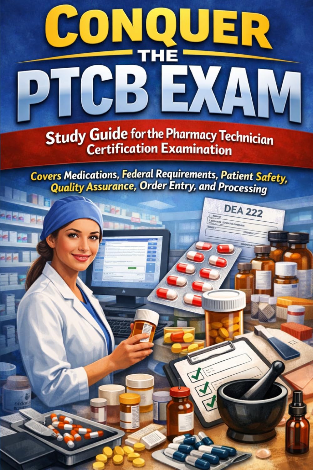 Conquer the PTCB Exam: Study Guide for the Pharmacy Technician Certification Examination – Covers Medications, Federal Requirements, Patient Safety, ... Entry, and Processing (Healthcare Exams)