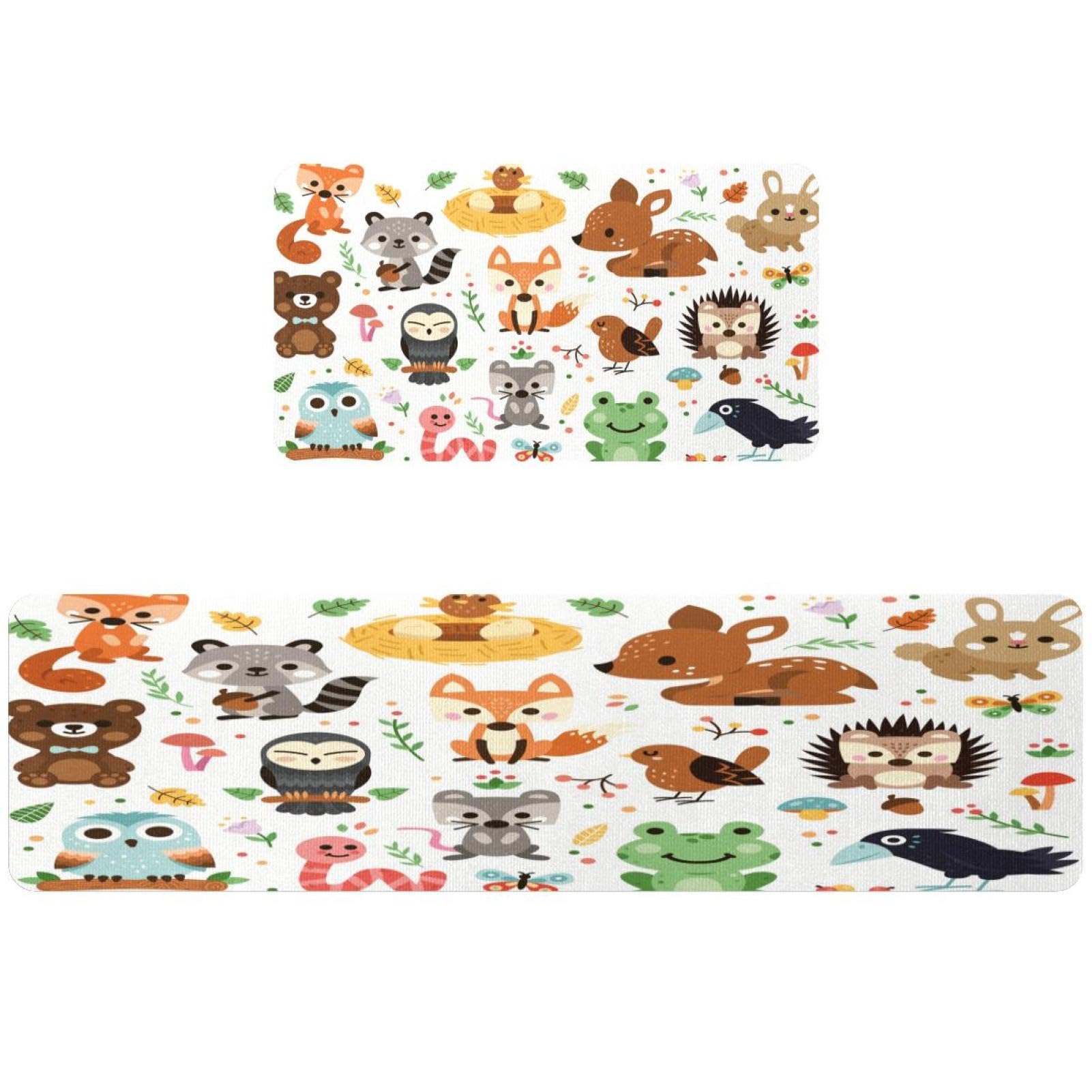 Lot de 2 tapis de cuisine lavables haut de gamme aux motifs forêt