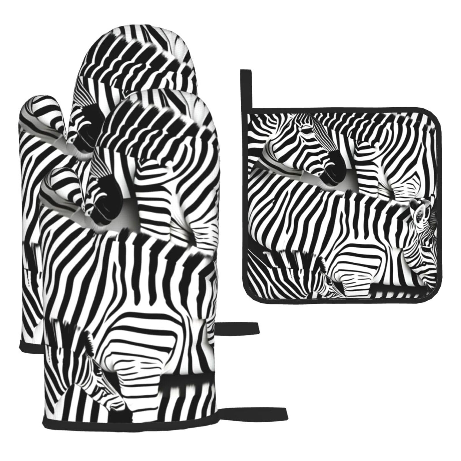 Zebra Print Oven Mitts and Potholders BBQ Gloves-Oven Mitts and Pot Holders for Cooking Baking