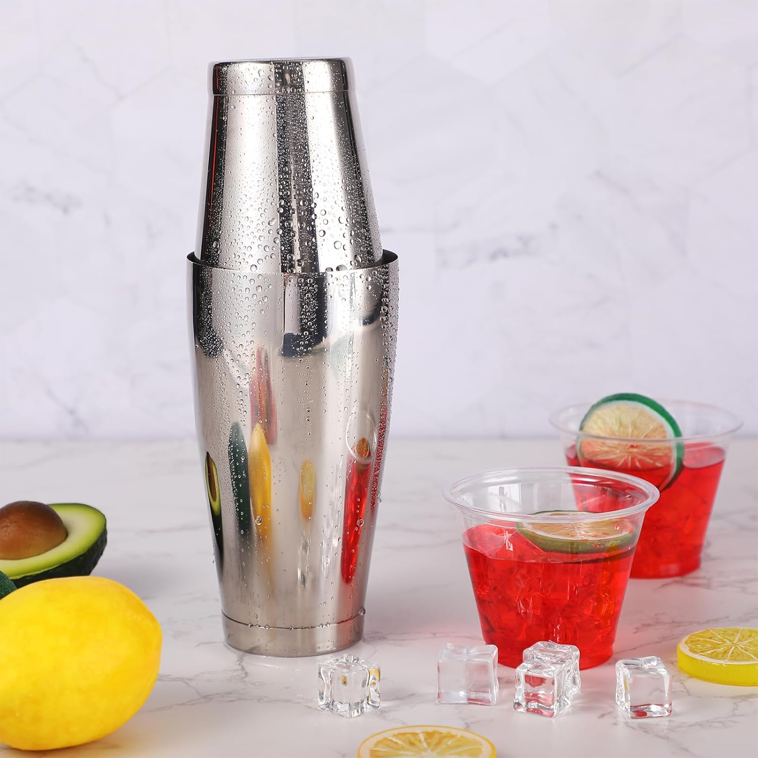 Zhehao 24 Pcs Silver Cocktail Shaker Professional Bar Boston Shaker Set Stainless Steel Martini Shake Drink Mixer Basic Tool Weighted Shake Metal Can Bartending Tins for Beginner, 18oz, 28oz - Image 6