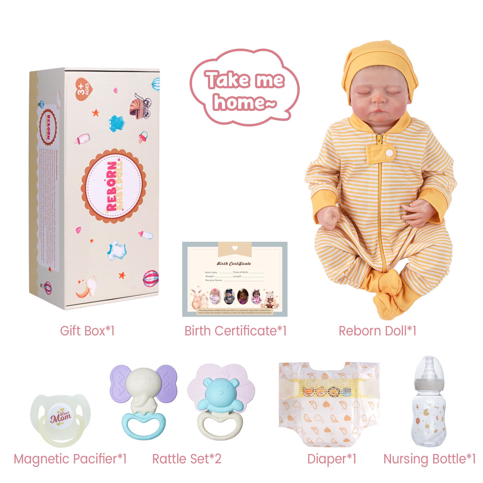 BABESIDE Reborn-Baby Junge – 20 Zoll weiche, Lebensechte Babypuppen, Vollvin-ylkörper, Real Reborn Puppe, Schlafender Junge, mit Geschenkbox für Kinder ab 3 Jahren