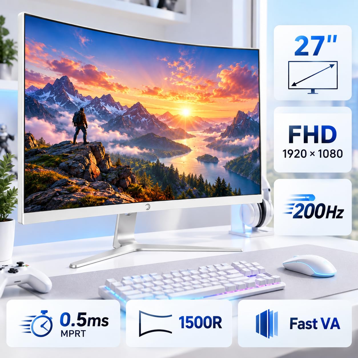 GAMEPOWER Vivid T50 - Pantalla para juegos (27 pulgadas, curvada 1500R