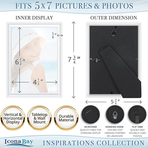 Miniatura 3 de Icona Bay - Portarretratos blanco de 5 x 7 pulgadas, moldura bellamente detallada, contemporáneo, montaje en pared o mesa, colección Inspirations