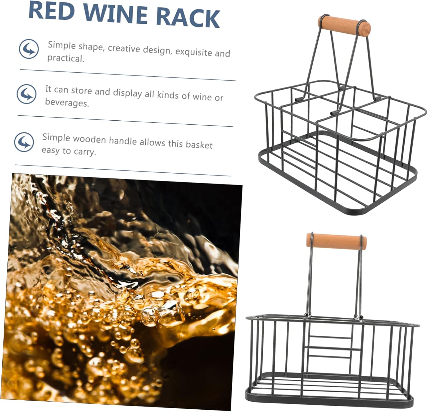 PRETYZOOM 1pc Iron Wine Rack Holder Stylish Wine Display Stand for Home Kitchen and Bar Decorative Storage for Bottles Seasoning and More Design Solid Handle