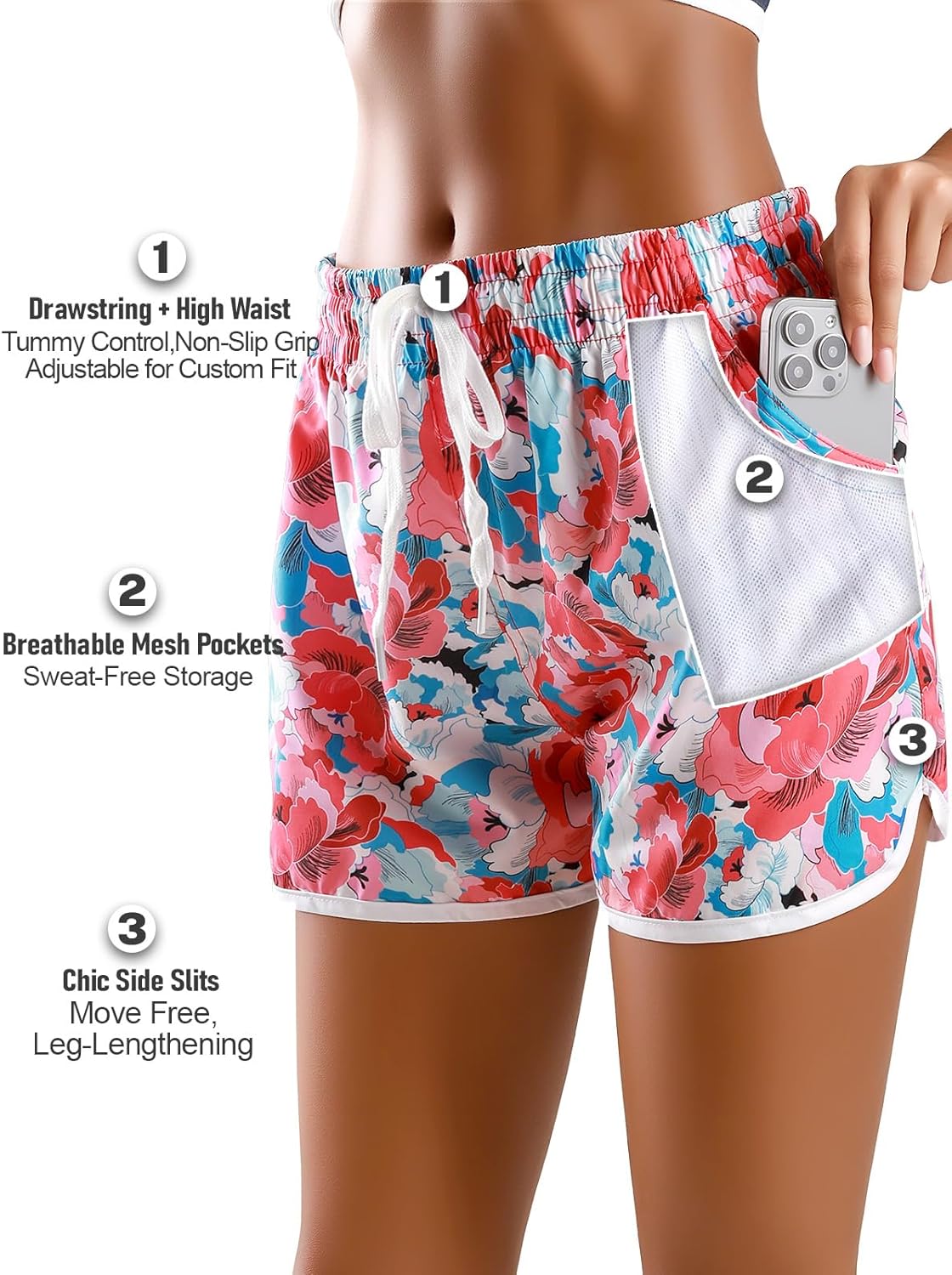 Women's Swim Board Shorts Quick Dry Beach Shorts High Waisted Summer Bathing Suit Bottoms with Pocket