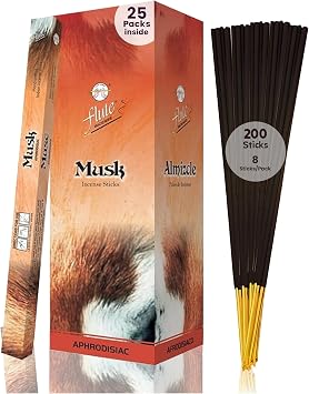 Flute Musk Incense Sticks Sweet Musk Incense for Relaxation & Stress Relief - 8 Sticks/Pack, 25 Packs/Box 9 Inch, 200 Sticks | 40 Minutes Burn Time