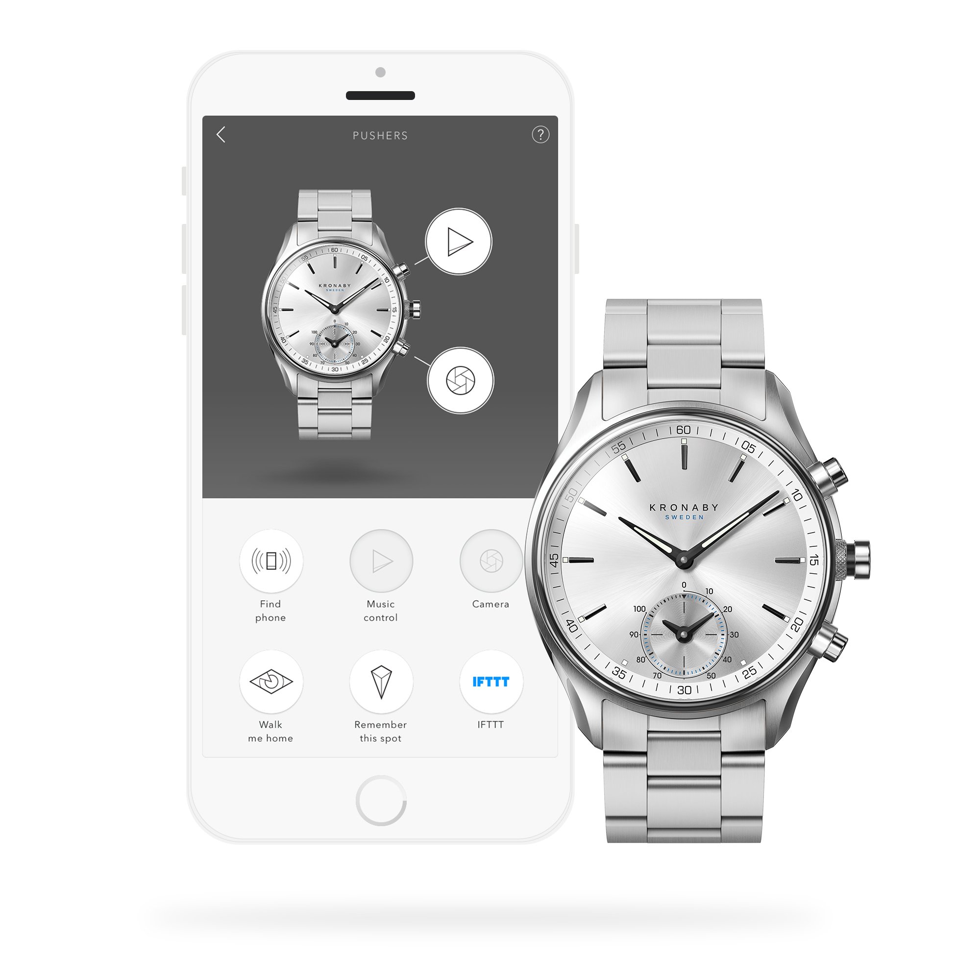 Kronaby Montre Connectée Homme Hybride en Acier Inoxydable 316l | Analogique Connectée, Étanche 10 ATM S0715/1, Contrôle Musique, Podomètre, Notifications et Rejet d'Appels, Sekel