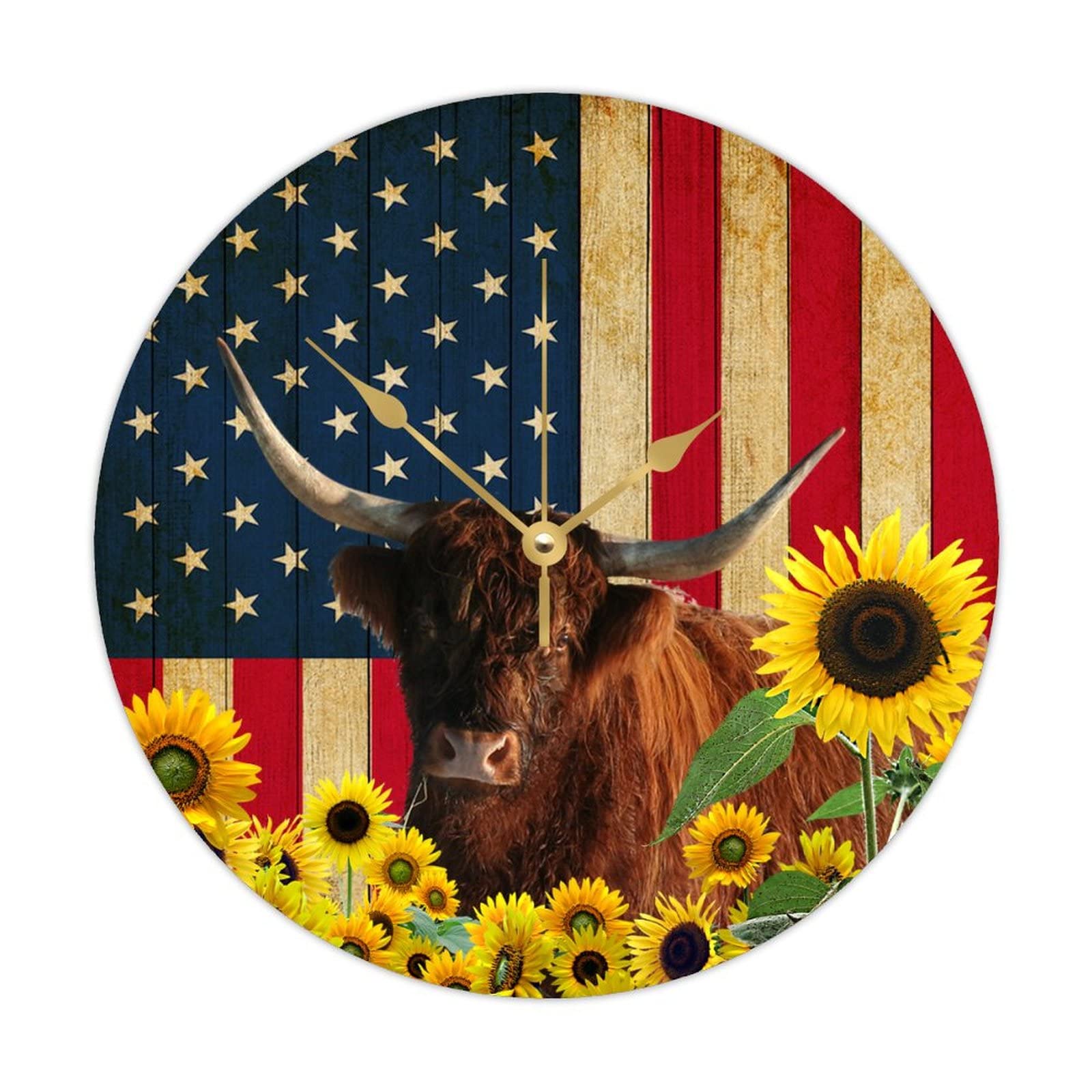 Grande horloge murale silencieuse en bois animaux de la ferme chic