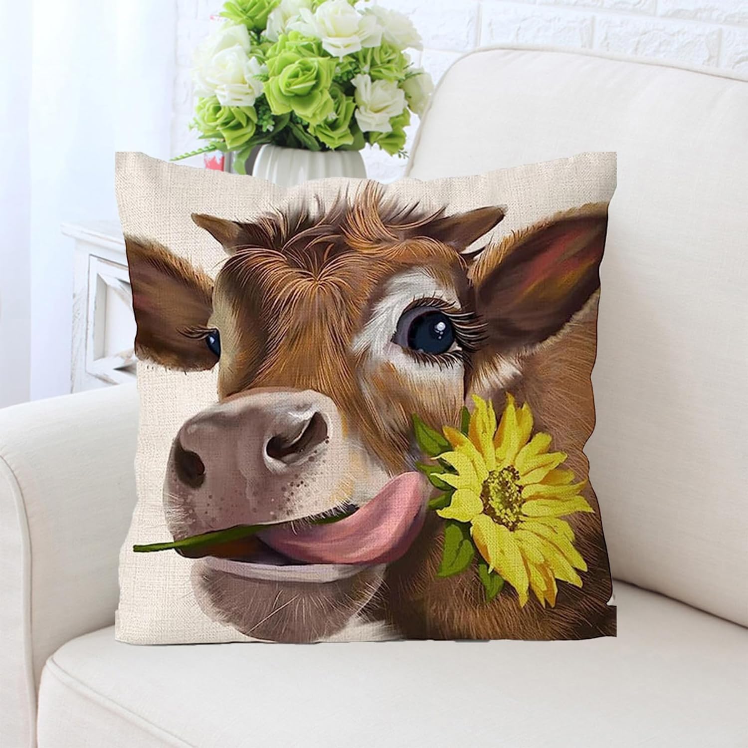 ZFENGYYUAN Highland Cow Cushion Cover Home Throw Pillow Case 45cm X 45cm Boho Home Decor Pillow Cover Gifts Sofa - Image 4