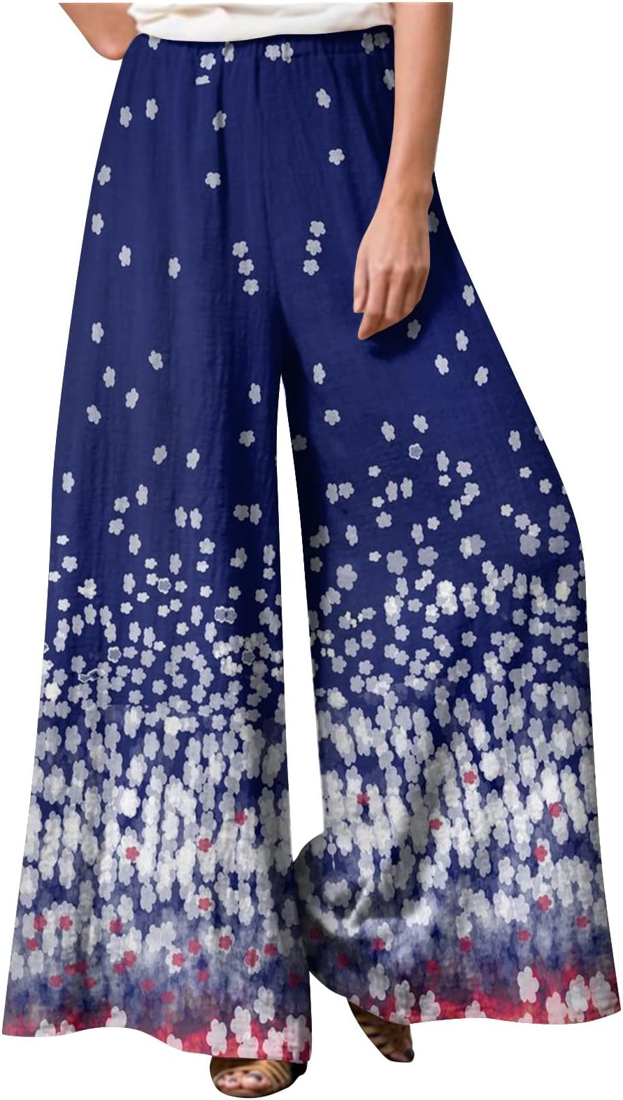Women's Fashion Loose Casual Print Elastic Waist Pocketless Wide Leg Casual Pants