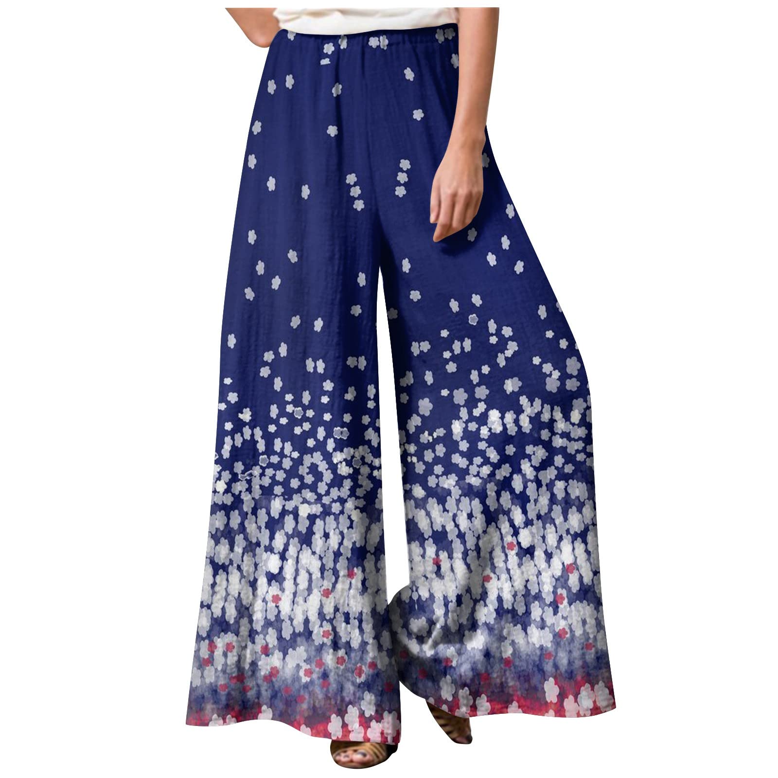 Women's Fashion Loose Casual Print Elastic Waist Pocketless Wide Leg Casual Pants