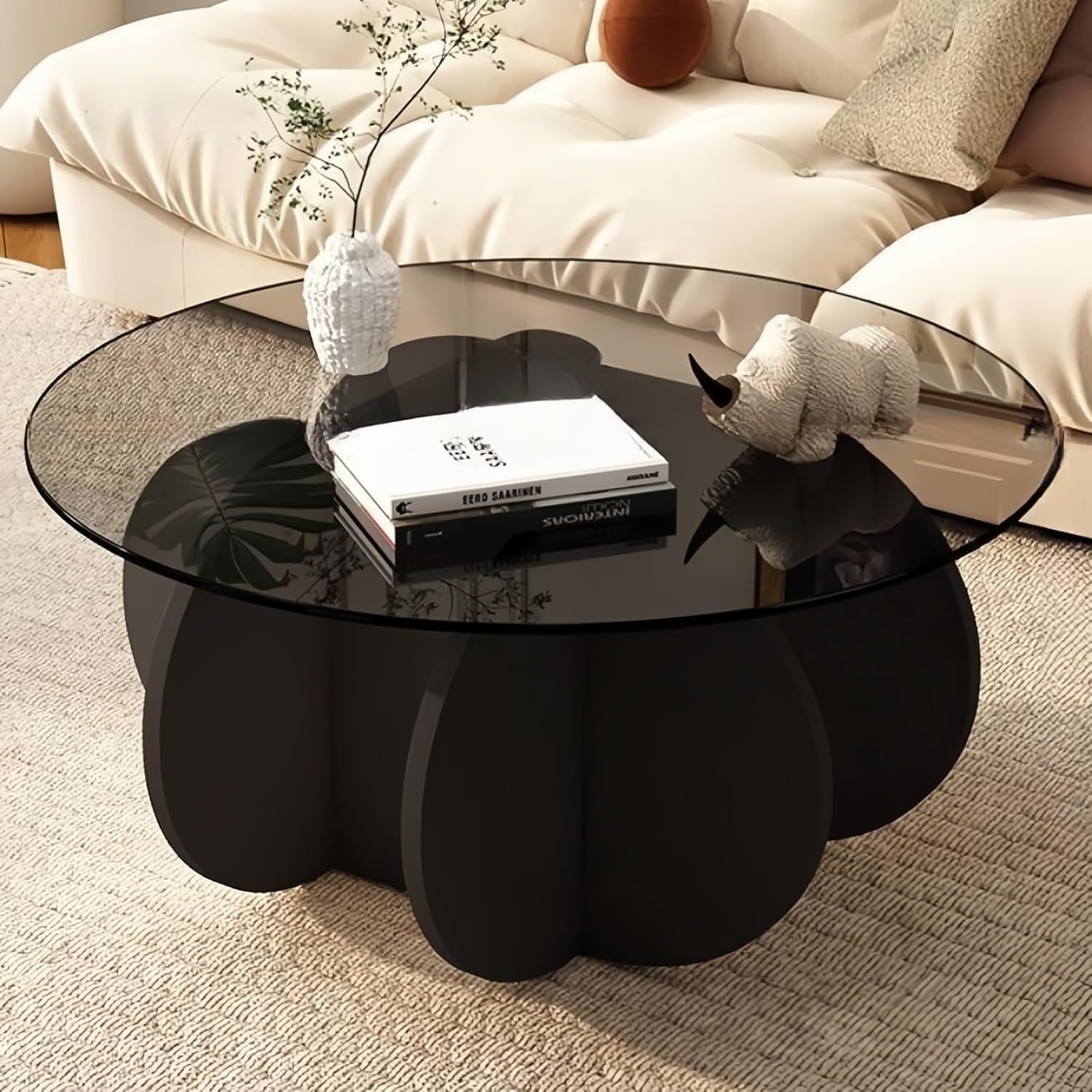 Amazon.co.jp: Nizzvloローテーブル ガラス センターテーブル 丸