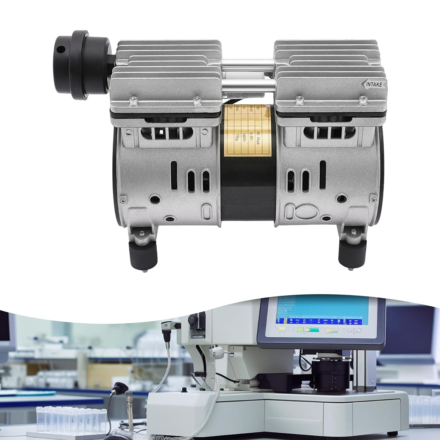 370W Oil Free Oilless Piston Vacuum Pump, 110V Lab Diaphragm Vacuum Pump 100L / min (3.5CFM) Flow Rate, Maximum Pressure 8 Bar High Flow Vacuum Air Pump Small Diaphragm Mute Pump