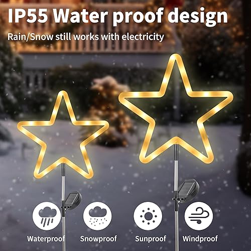 Miniatura 5 de Luces solares de Navidad para caminos al aire libre, paquete de 3 luces solares de estrella para pasarela con estacas, impermeables, color blanco