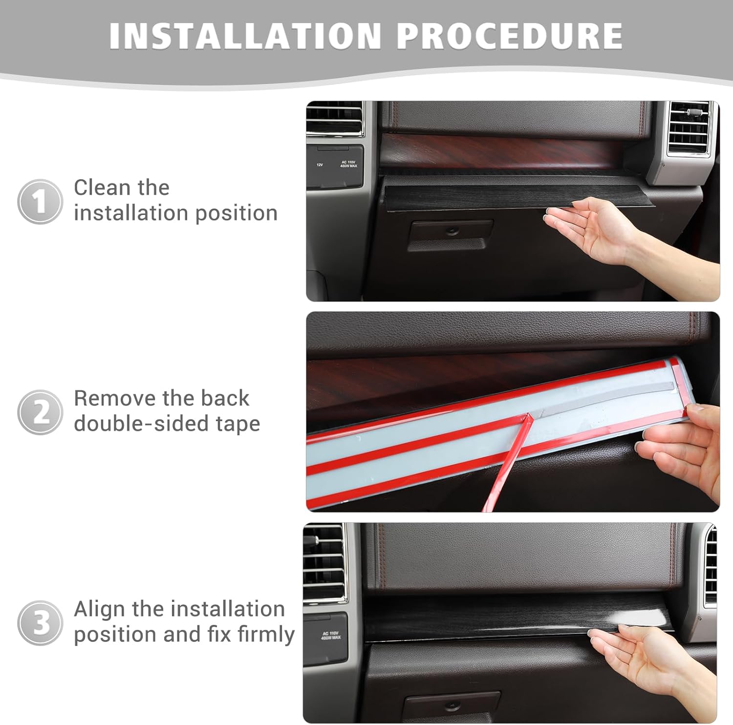 Jimen Compatible with Ford F150 2015-2020, 4PCS Center Console Panel Dash Cover Interior Trim Accessories (Black Wood Grain)