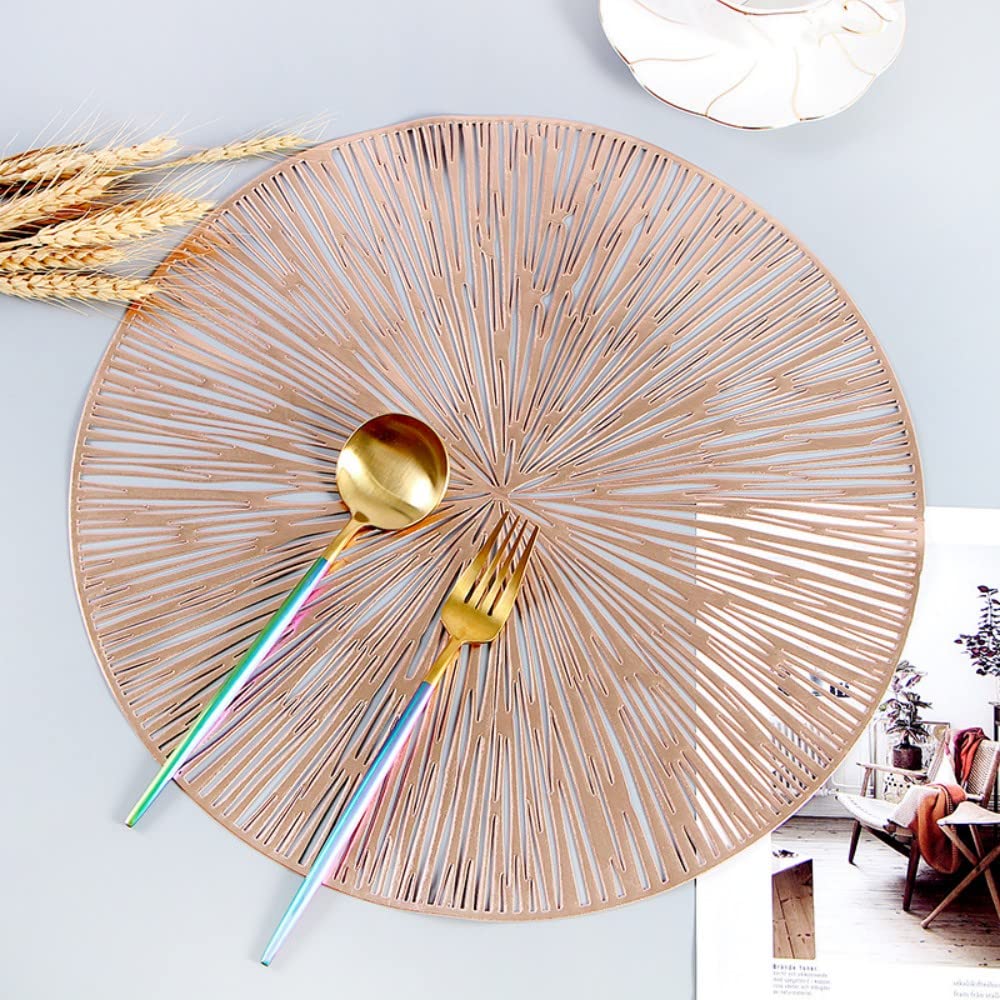 8pcs Placemat Hollow Flower Round Table Decoration Mat Vinyl Non-Slip 15 Inch (Bronze-Y, 8)