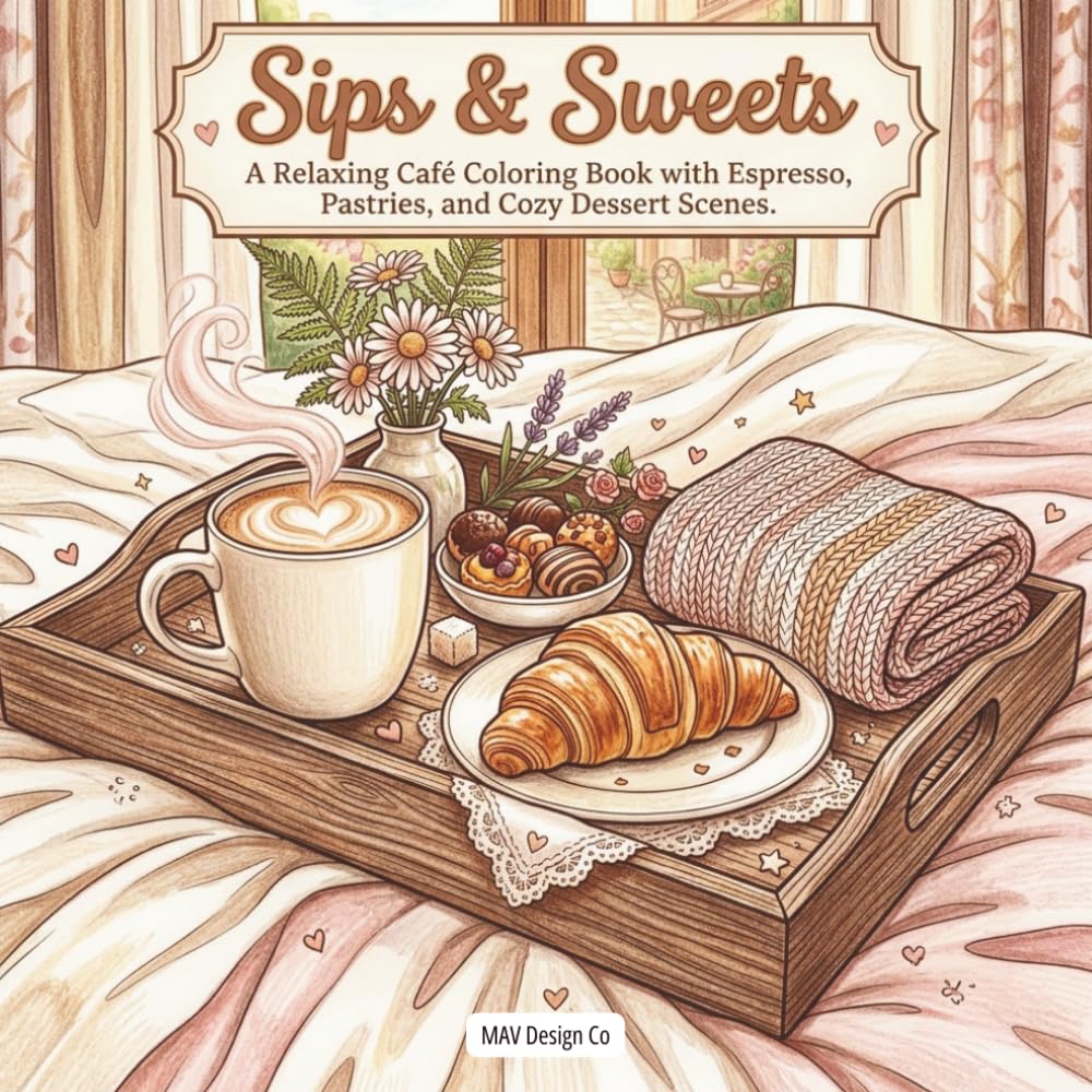 Sips & Sweets A Relaxing Café Coloring Book with Espresso, Pastries, and Cozy Dessert Scenes: For Coffee Lovers, Bakery Fans, and Anyone Who Loves Sweet, Cozy Creative Escapes