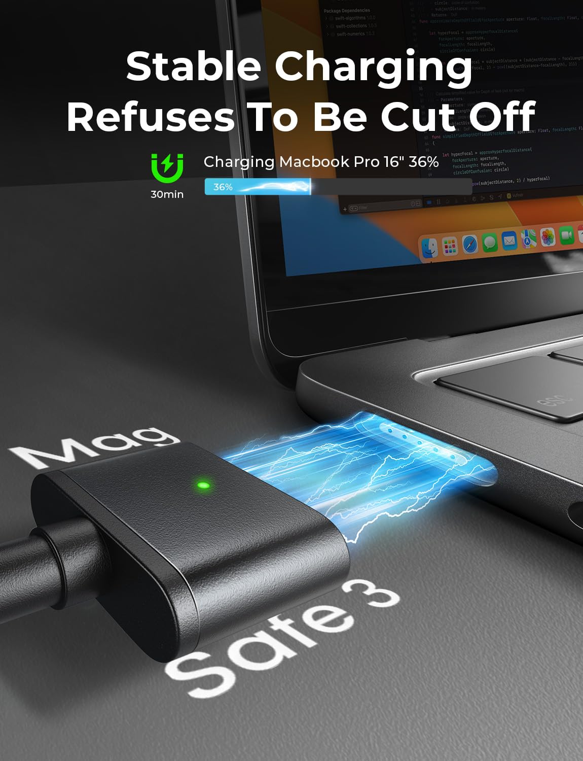 LISEN - Cavo di ricarica USB C per Magsafe 3 (2 m, 140 W) e ricarica rapida per MacBook Air M2 e M3 2023/2022, cavo di ricarica MacBook Pro 13 2023 (M3, M2, 14-16 pollici), nero