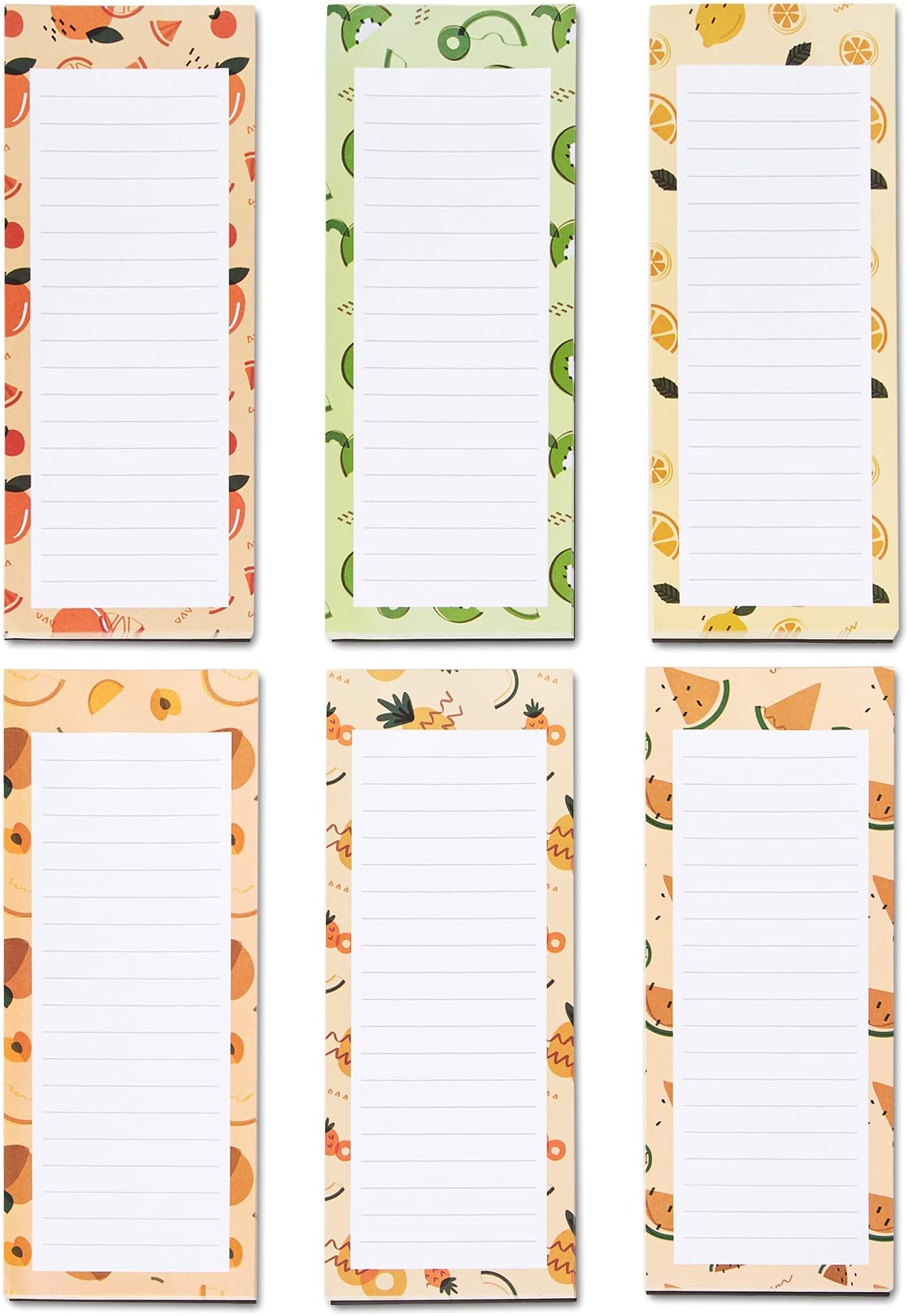 Grocery List Magnet Pad for Fridge, 6-Pack Magnetic Note Pads Lists, 60 Sheets Per Pad, 6 Cute Fruit Designs, Full Magnet Back to-Do-List Notepads