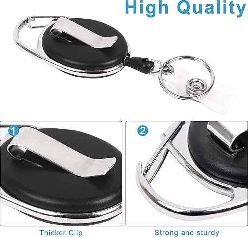 Miniatura 7 de Simetufy Paquete de 15 portatarjetas retráctiles con clip de carrete de mosquetón, cordones retráctiles para llavero, soporte para tarjetas de