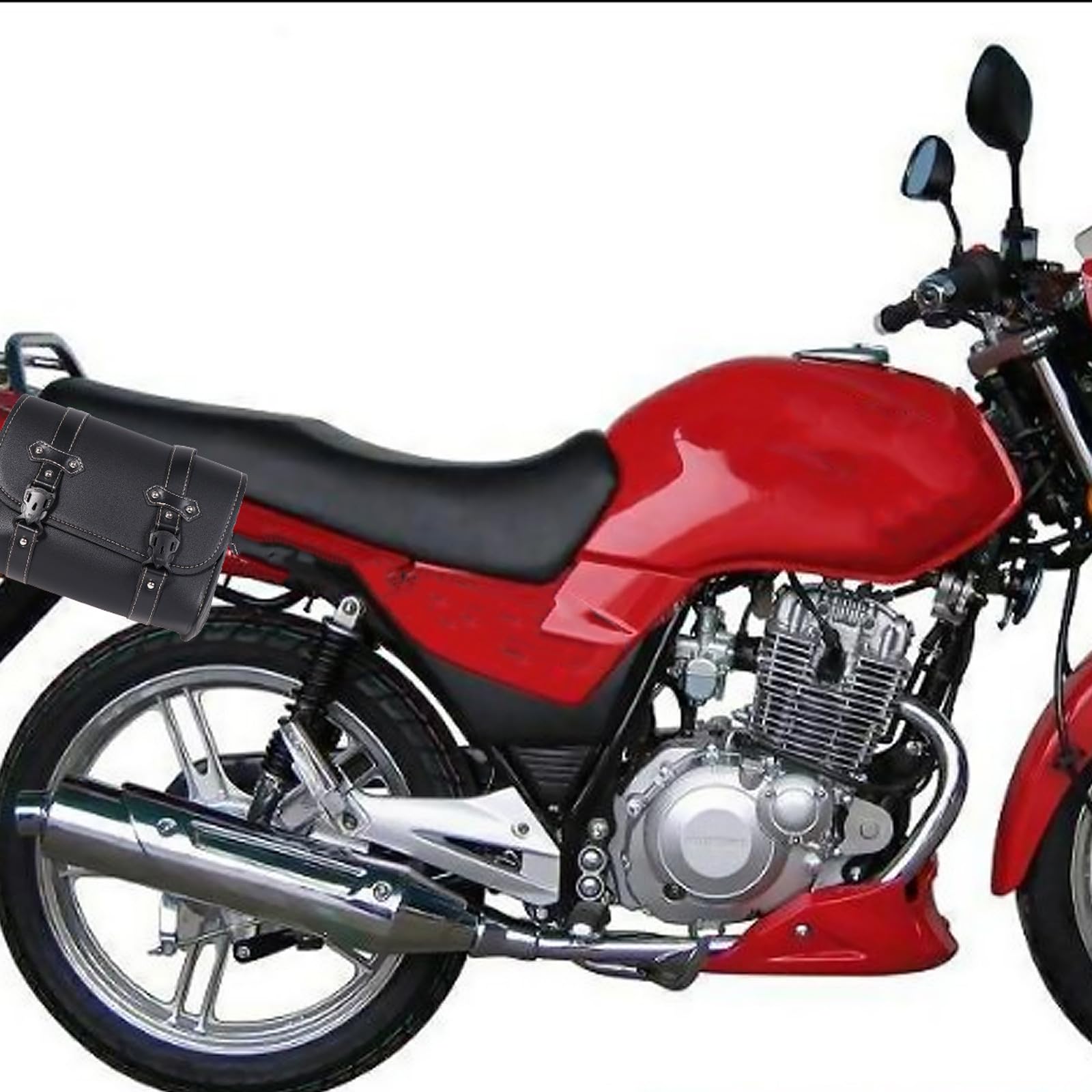 Alforja para Motocicleta de Cuero PU Negra, Bolsa Lateral