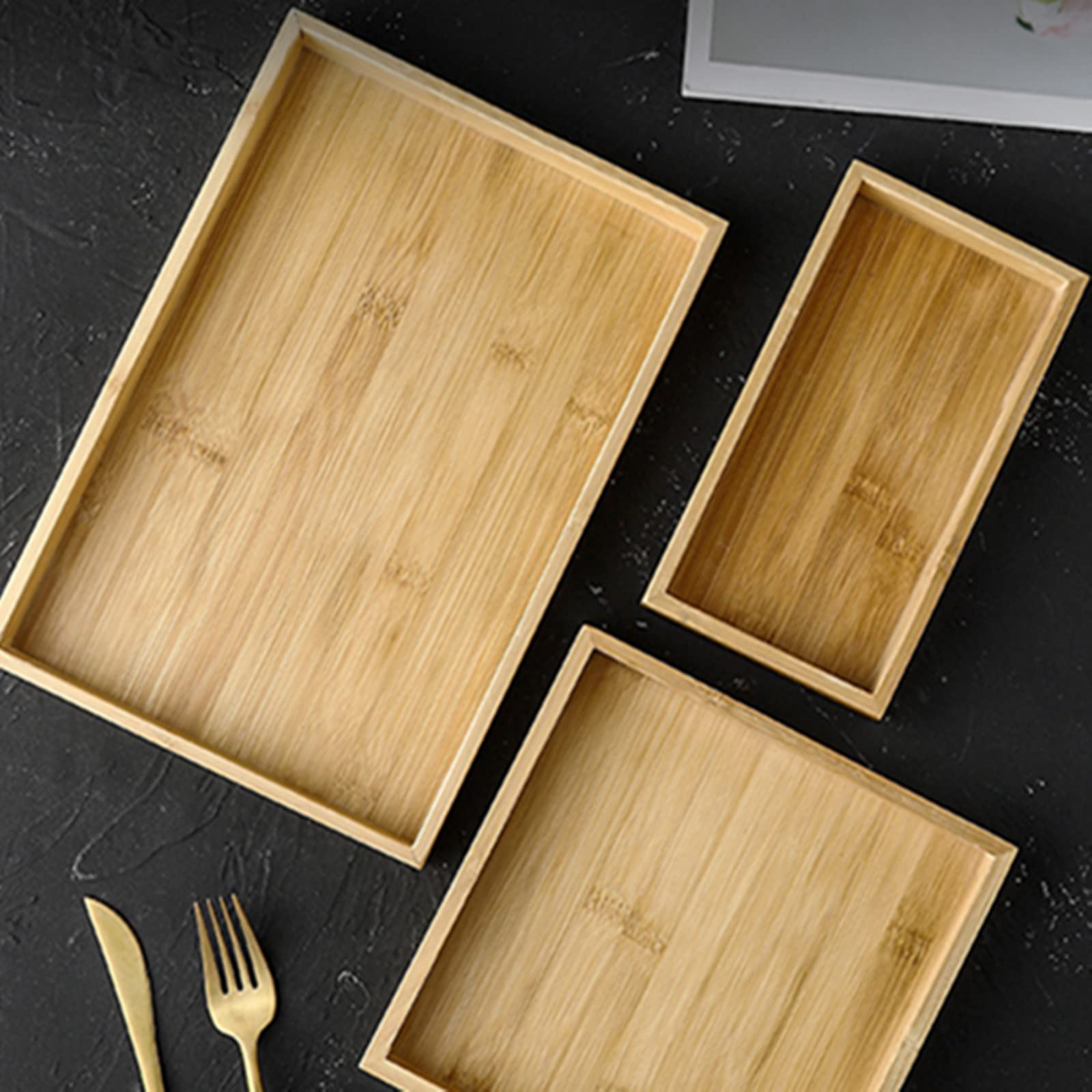 Plateau De Service En Bambou Style Japonais - 33x21x2 Cm - Noir, Design Moderne - Pour Maison, Restaurant, Hôtel