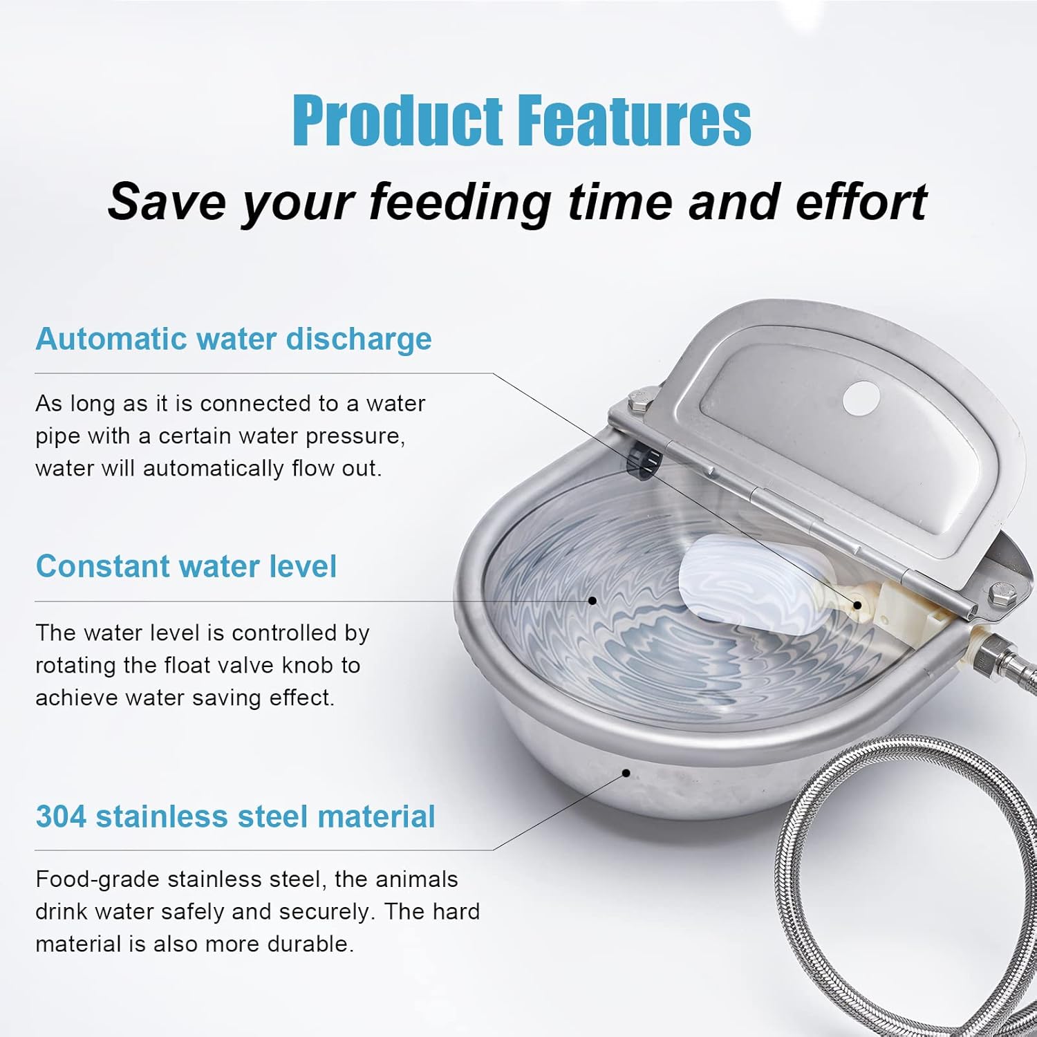 Automatic Dog Water Bowl Dispenser, Stainless Steel Water Feeder Trough for Livestock Horse Cow, Farm Animal Waterer Dispenser with Drainage Hole : Pet Supplies