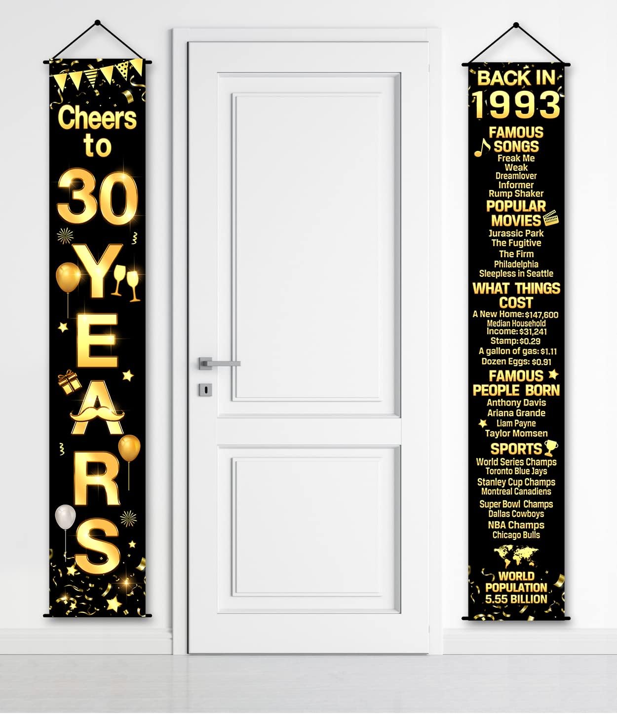2 Pieces 30th Birthday Party Decorations Cheers to Years Banner Party Decorations Welcome Porch Sign for Years Birthday Supplies (30th-1993)