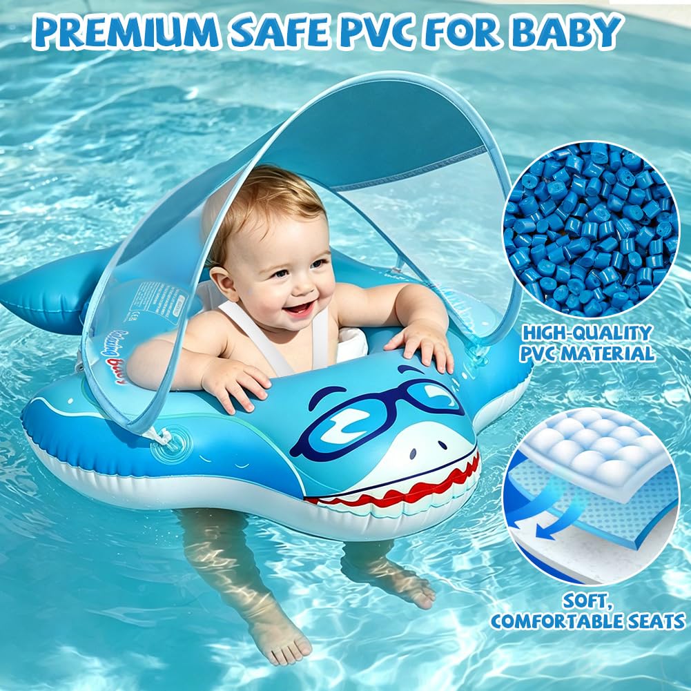 Aolso Salvagente Neonato con Parasole, Salvagente Neonato, Ciambella Neonatos Mare, Salvagent per Bambini Adatto per Bagno, Piscina, Mare, Salvagentes Galleggiante da 12 a 36 mesi