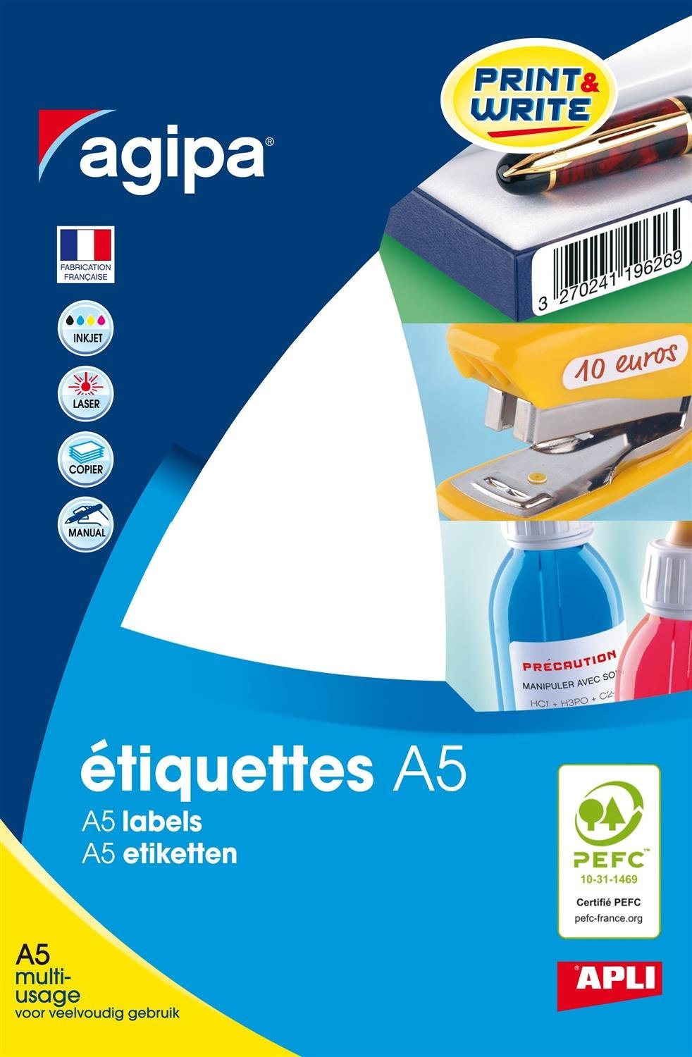 AGIPA Lot de 3 Etuis A5 (16F) de 640 étiquettes multi-​usage Permanentes Rondes 24 mm Blanc