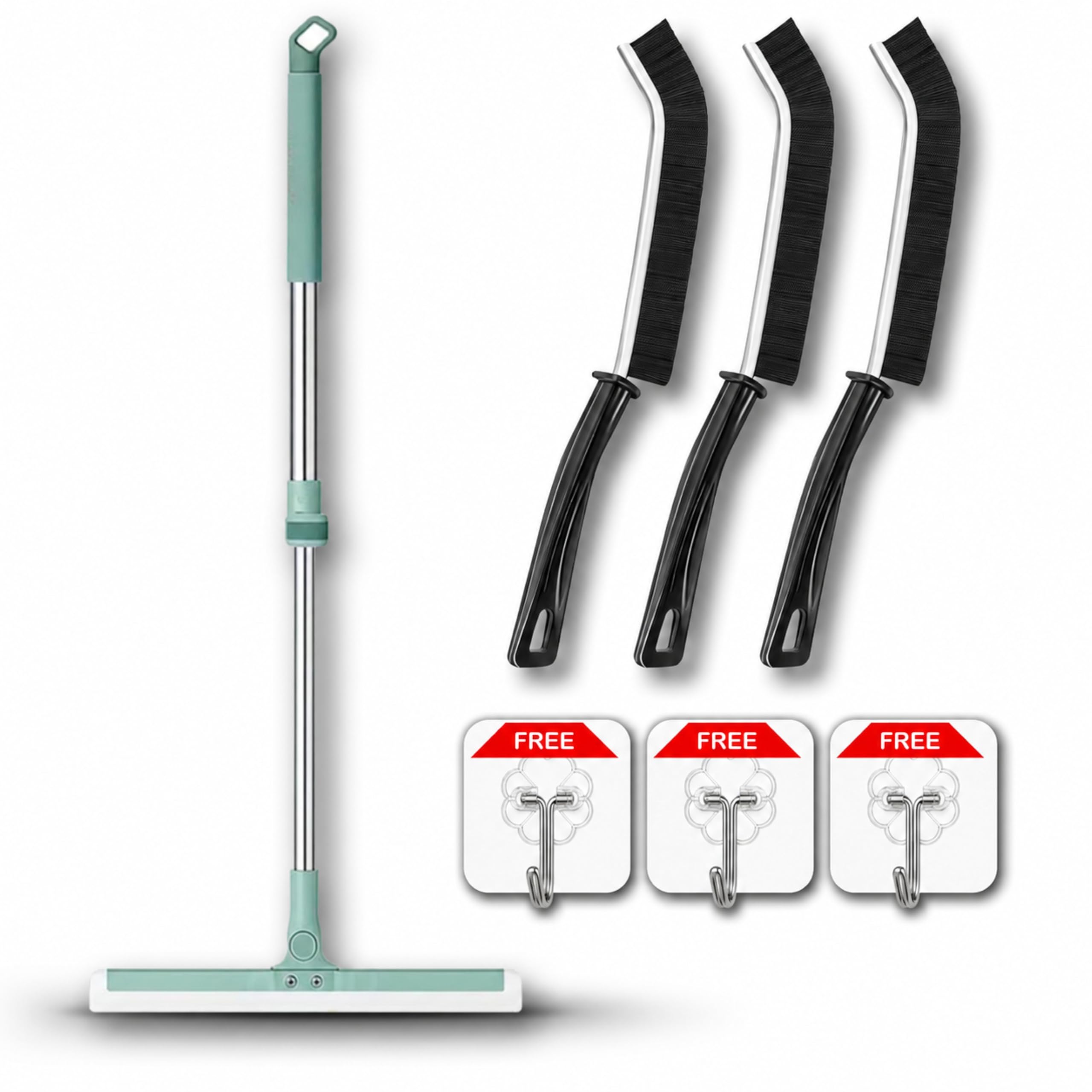 Silicone Floor Wiper with Adjustable Long Handle | 180° Rotating Floor Squeegee | Bathroom Water Wiper for Floor Cleaning | Hair Dust Scraper with 3 Gap Cleaning Brushes & 3 Hooks | 52cm Wide Head-picture-27