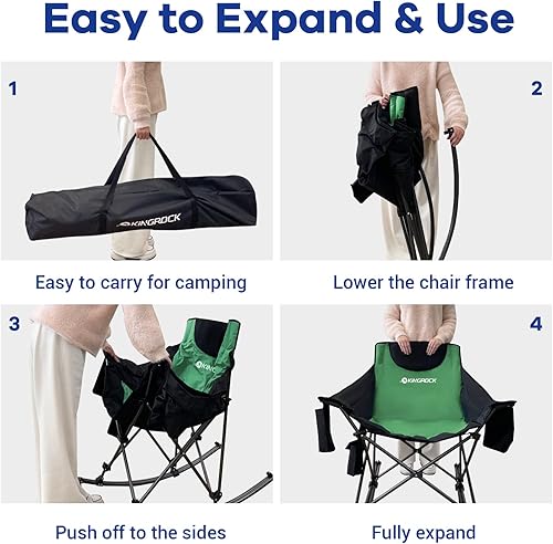 Miniatura 4 de KINGROCK Silla mecedora de gran tamaño con reposacabezas y bolsa de transporte, capacidad de 260 libras, sillas de campamento portátiles plegables