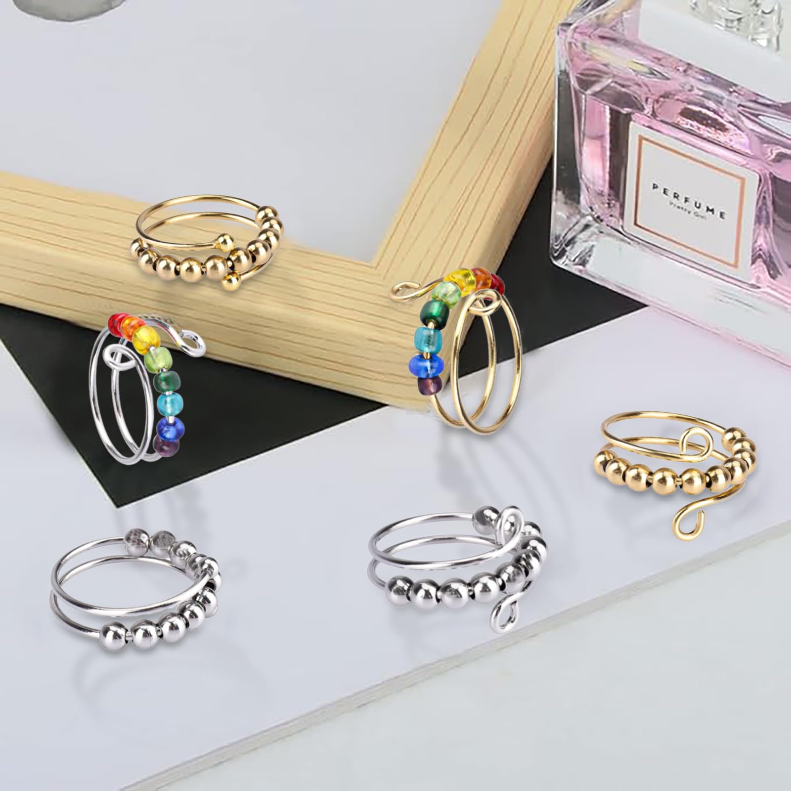Anxiety Anxiety Fidget Ring Anti Stress Ring Anxiety Spinning with Perline Spinning with Perline Spinner Open Spinner Womens Anxiety Stressring Anxiety Stressring