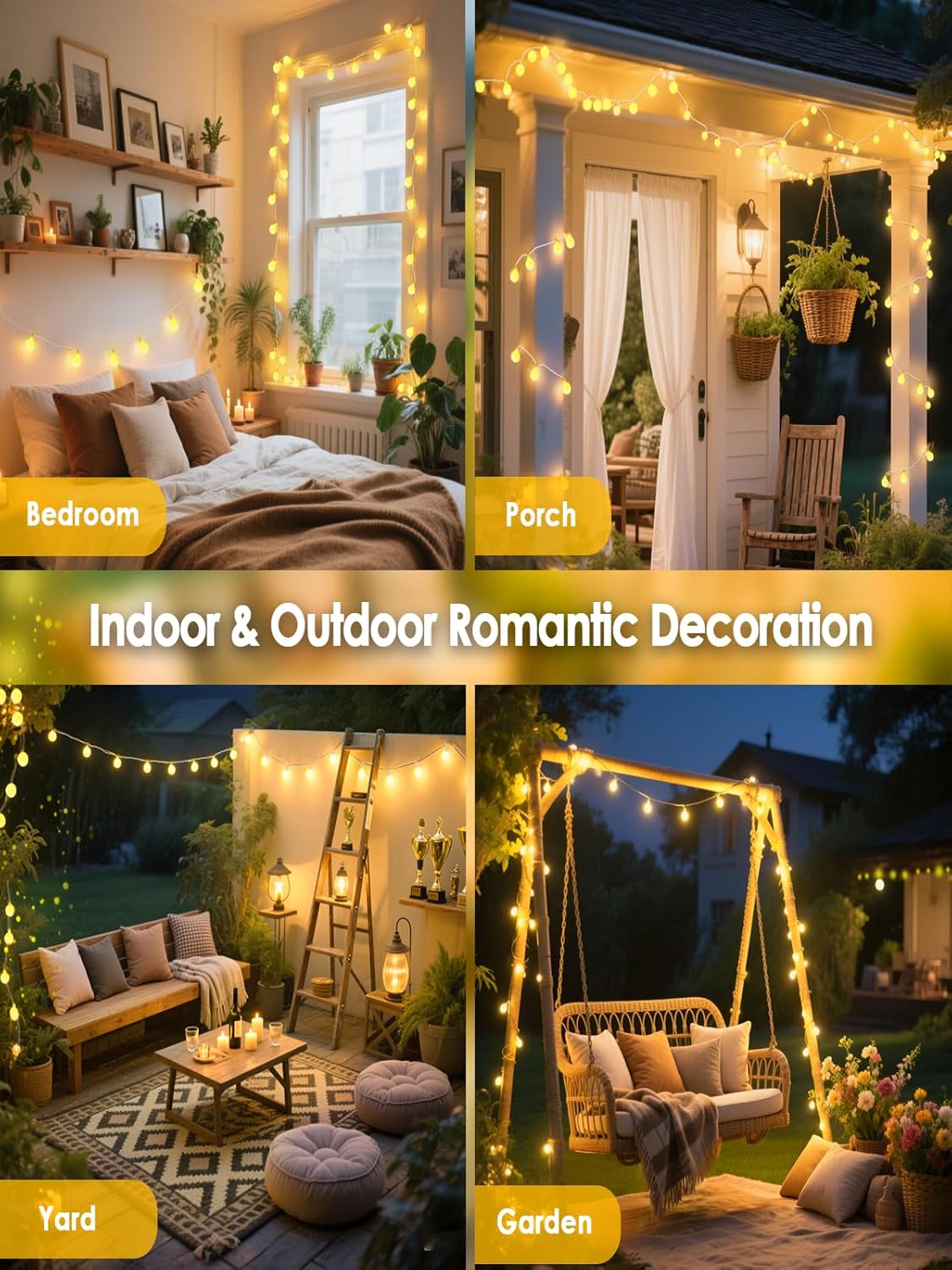 200LED Connectable Globe String Lights Indoor Outdoor for Bedroom, 66ft Warm White Fairy Light Plug in with Remote, Waterproof 8 Modes Hanging Lights for Room Party Classroom Wedding Christmas Decor Warm White 200 LED Connectable with Remote